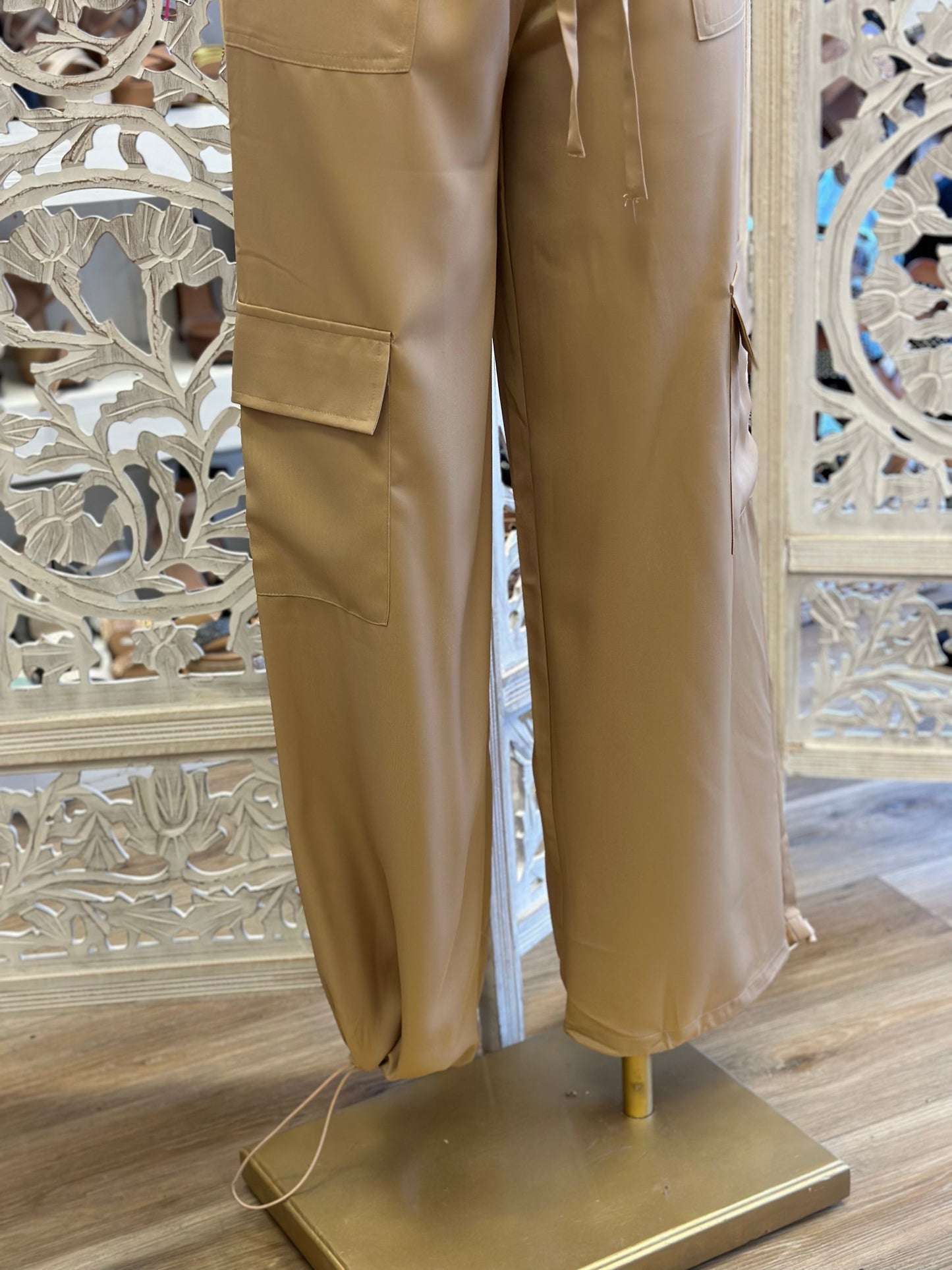 Brown Cargo Wide Pants