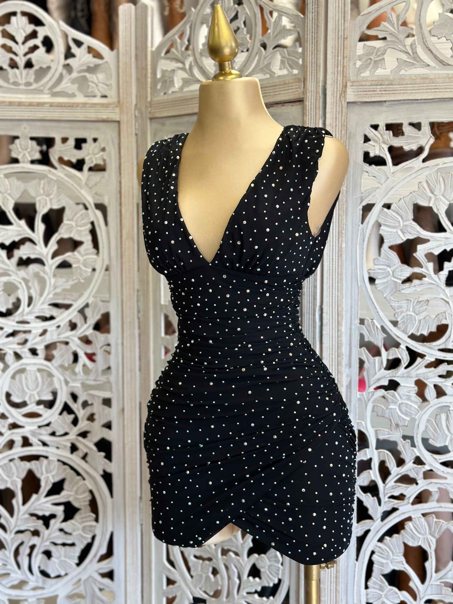 Black Rhinestone Mini Dress