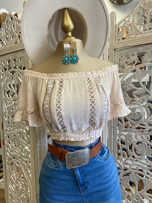 Cream Lace Detail Top