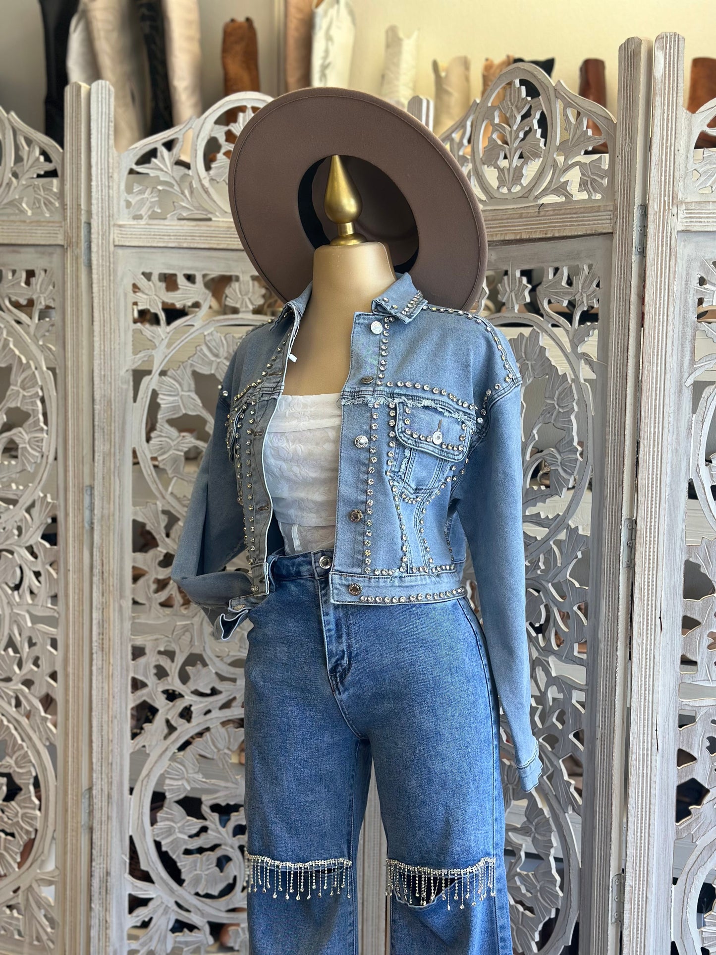 Bedazzled Denim Jacket- Stretchy