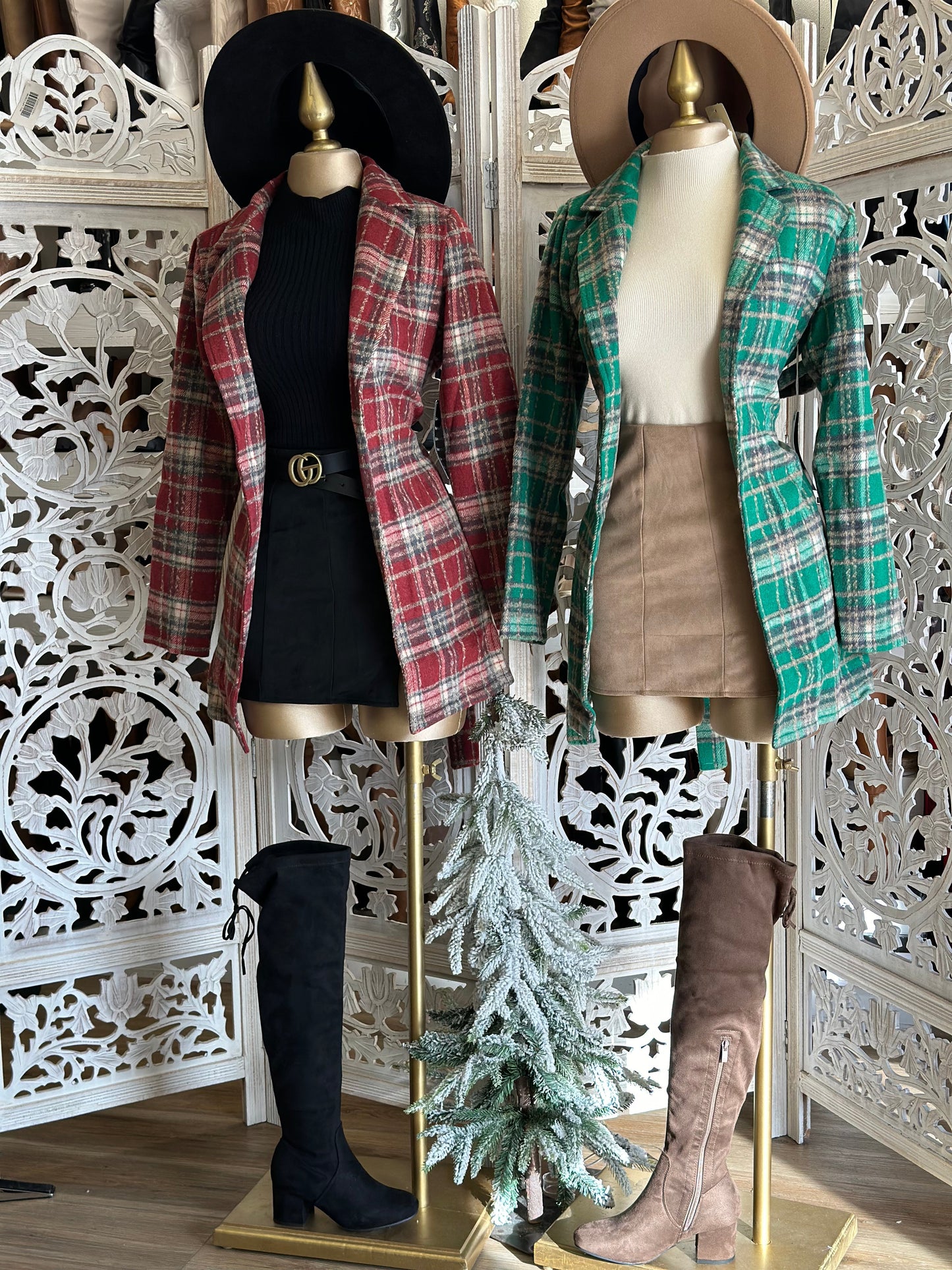 Red Plaid Blazer Coat