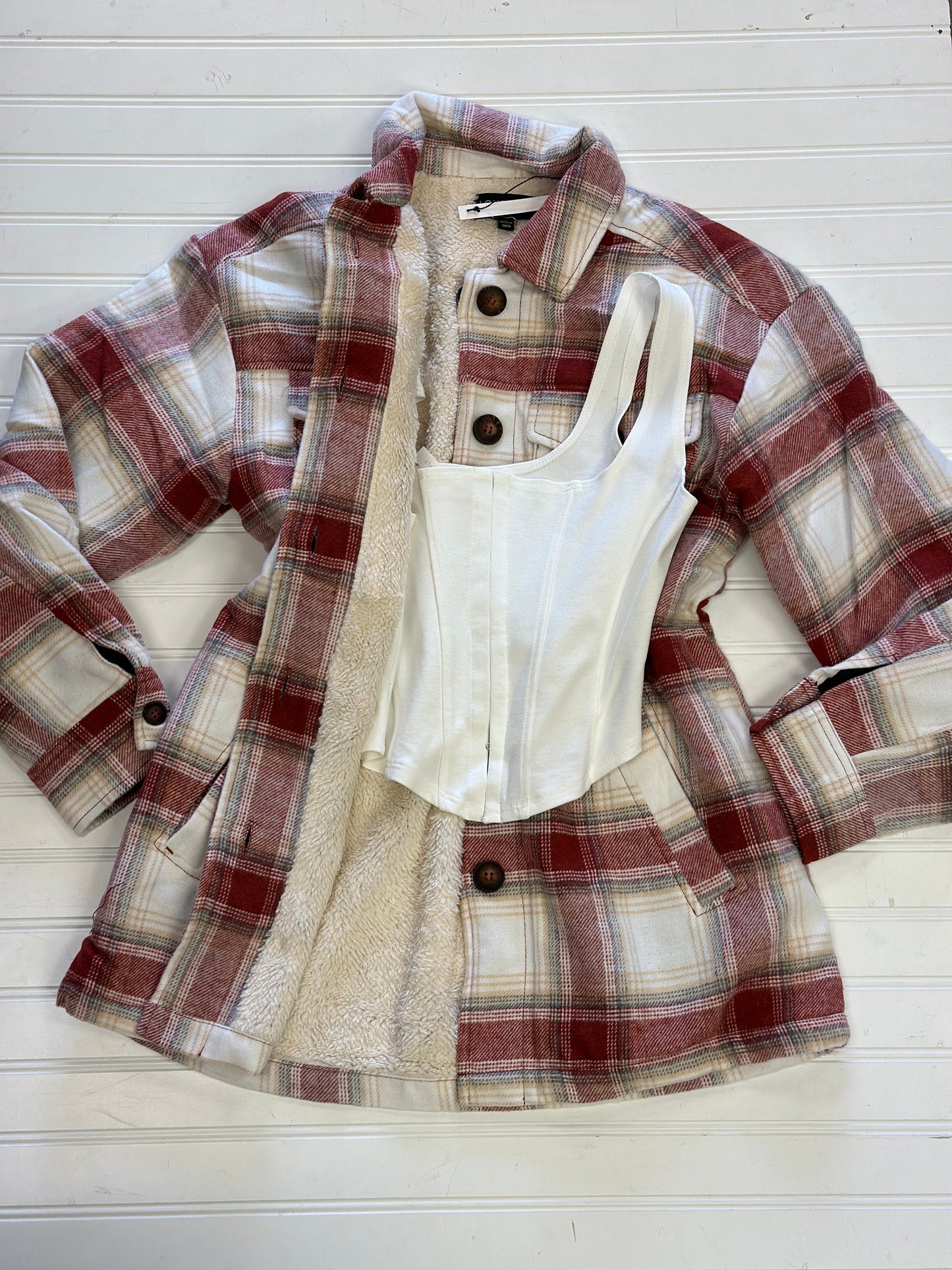 Red and White Plaid Fuzzy Jacket