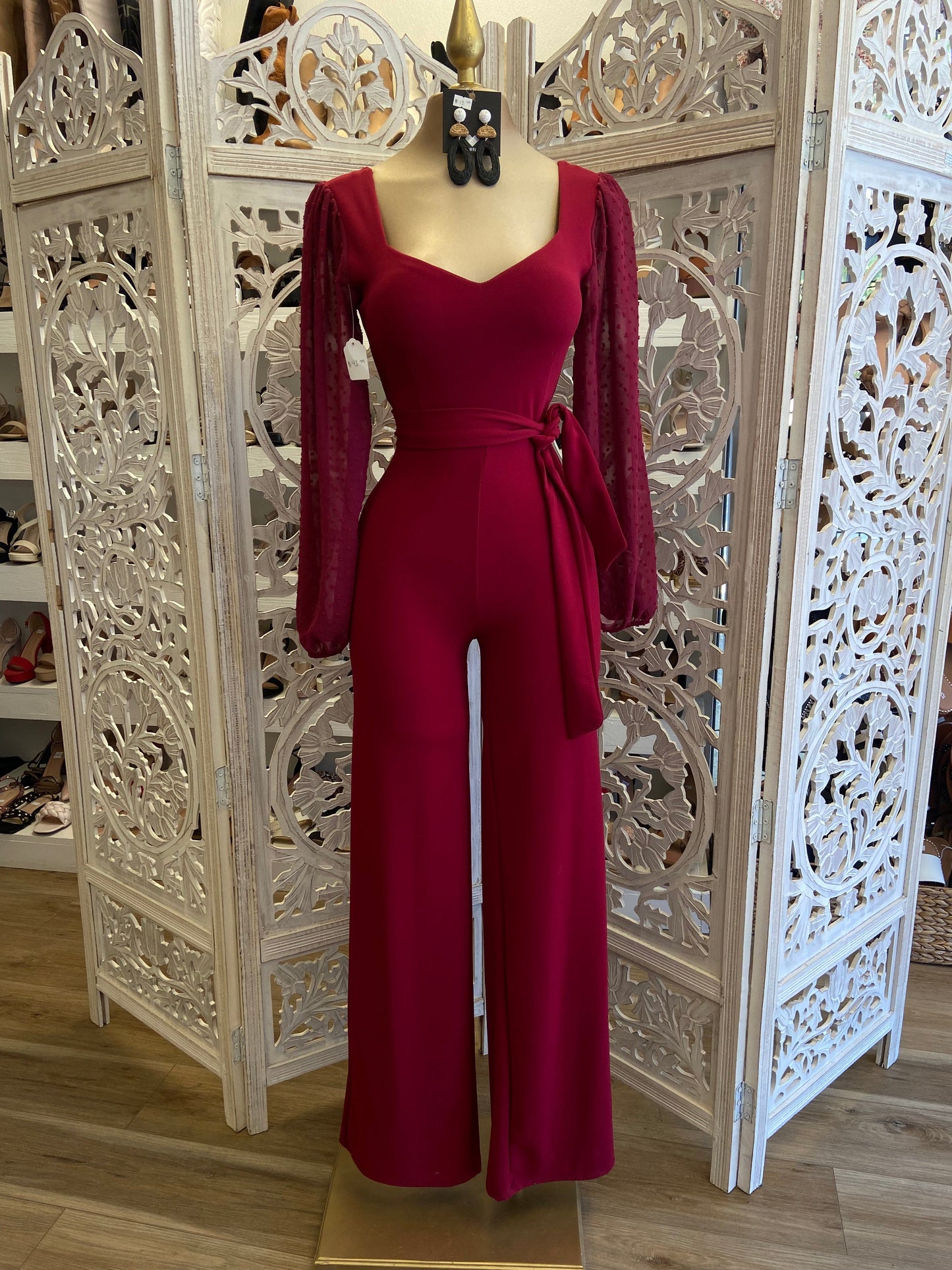 Burgundy Long Sleeve Jumpsuit