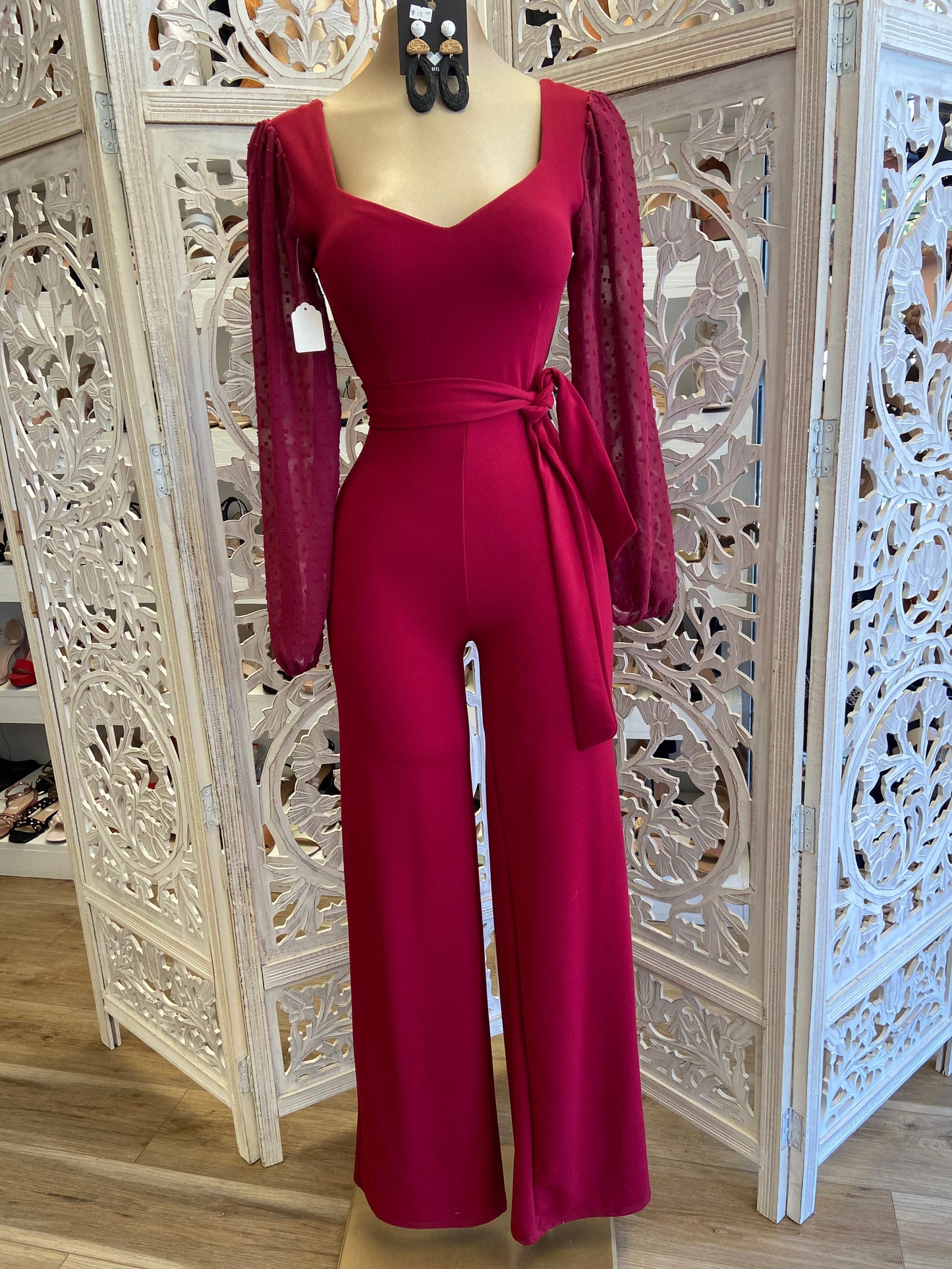 Burgundy Long Sleeve Jumpsuit