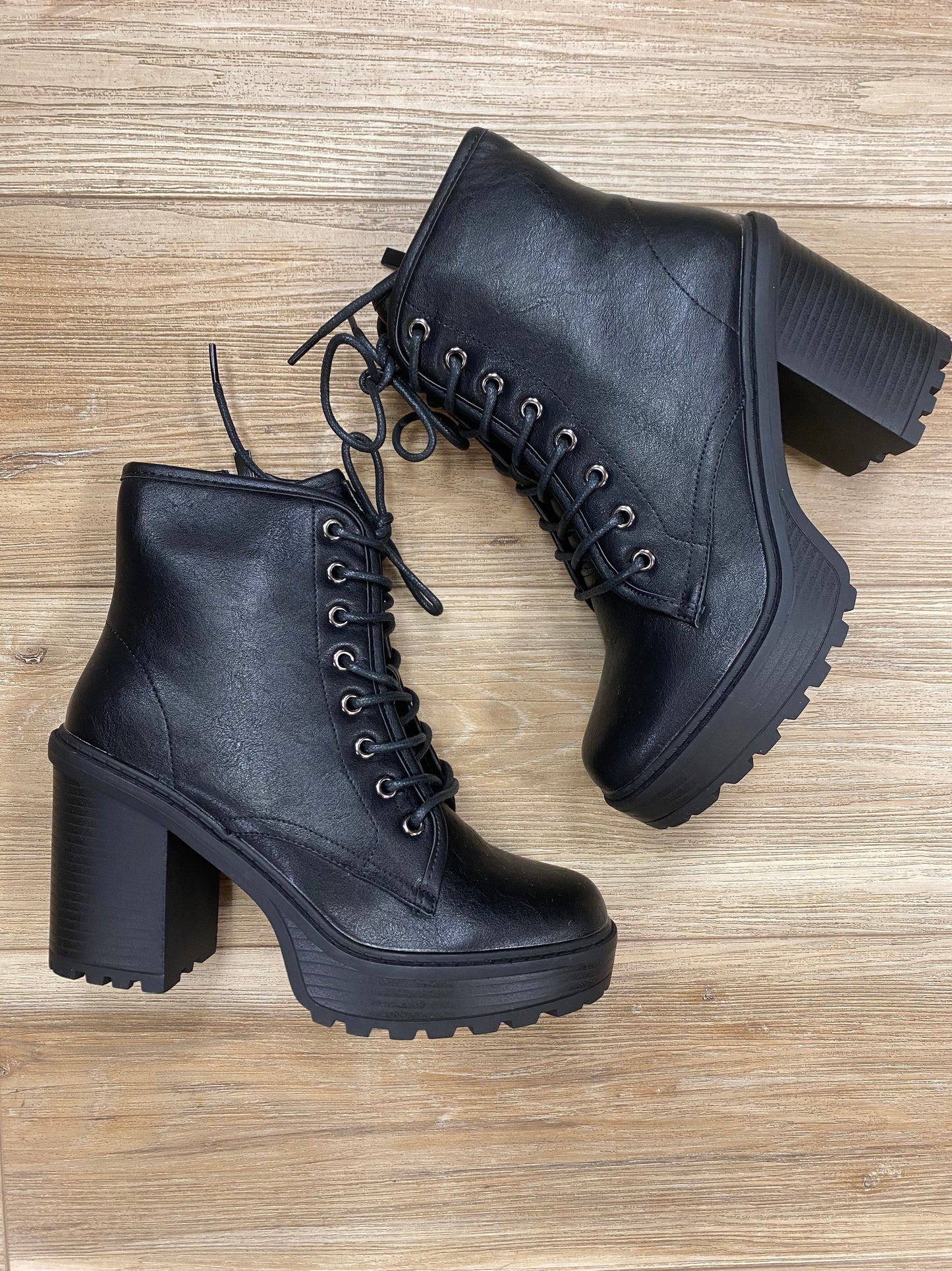 Black Leather Heeled Booties