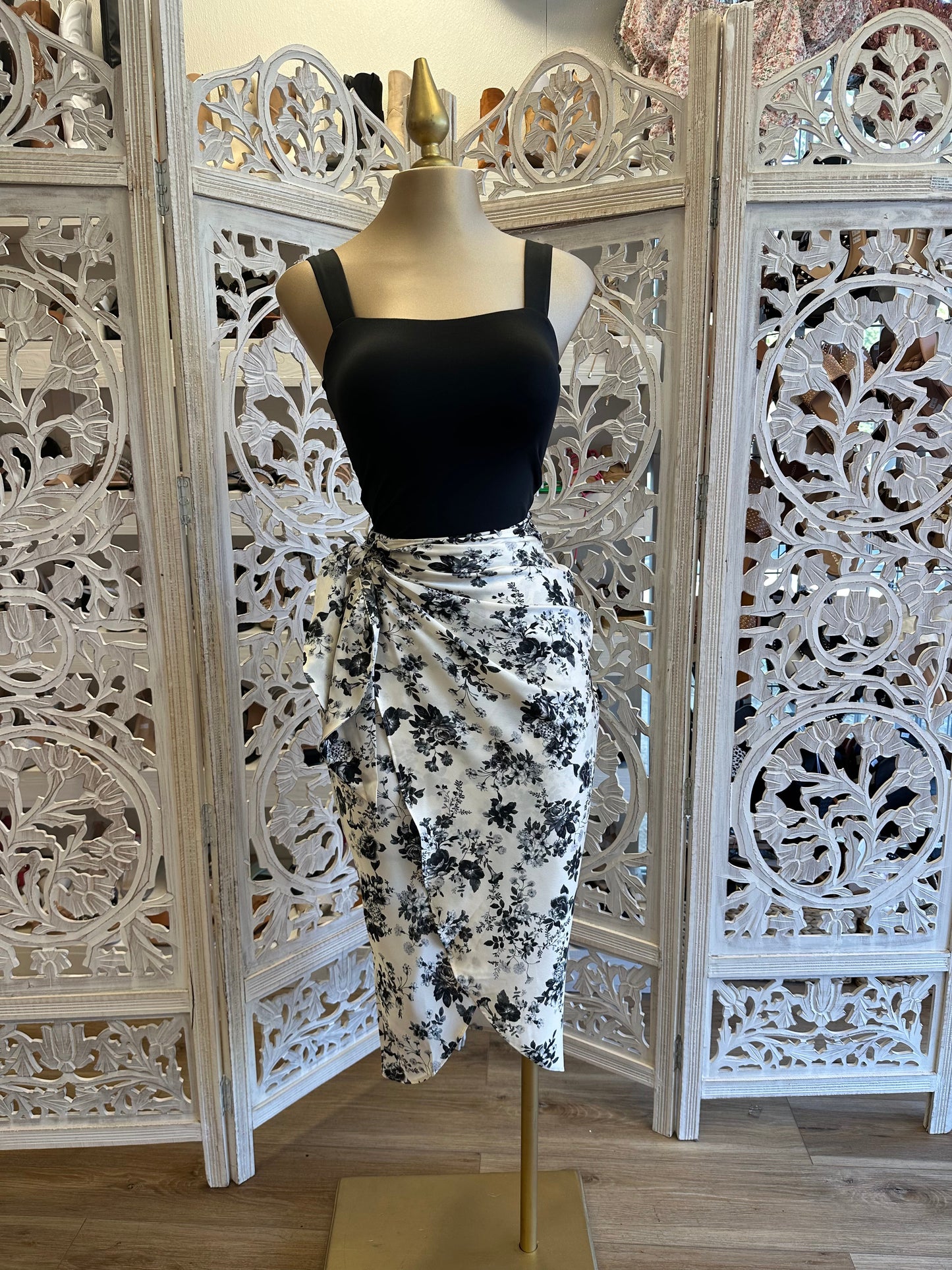 Black Floral Draped Skirt