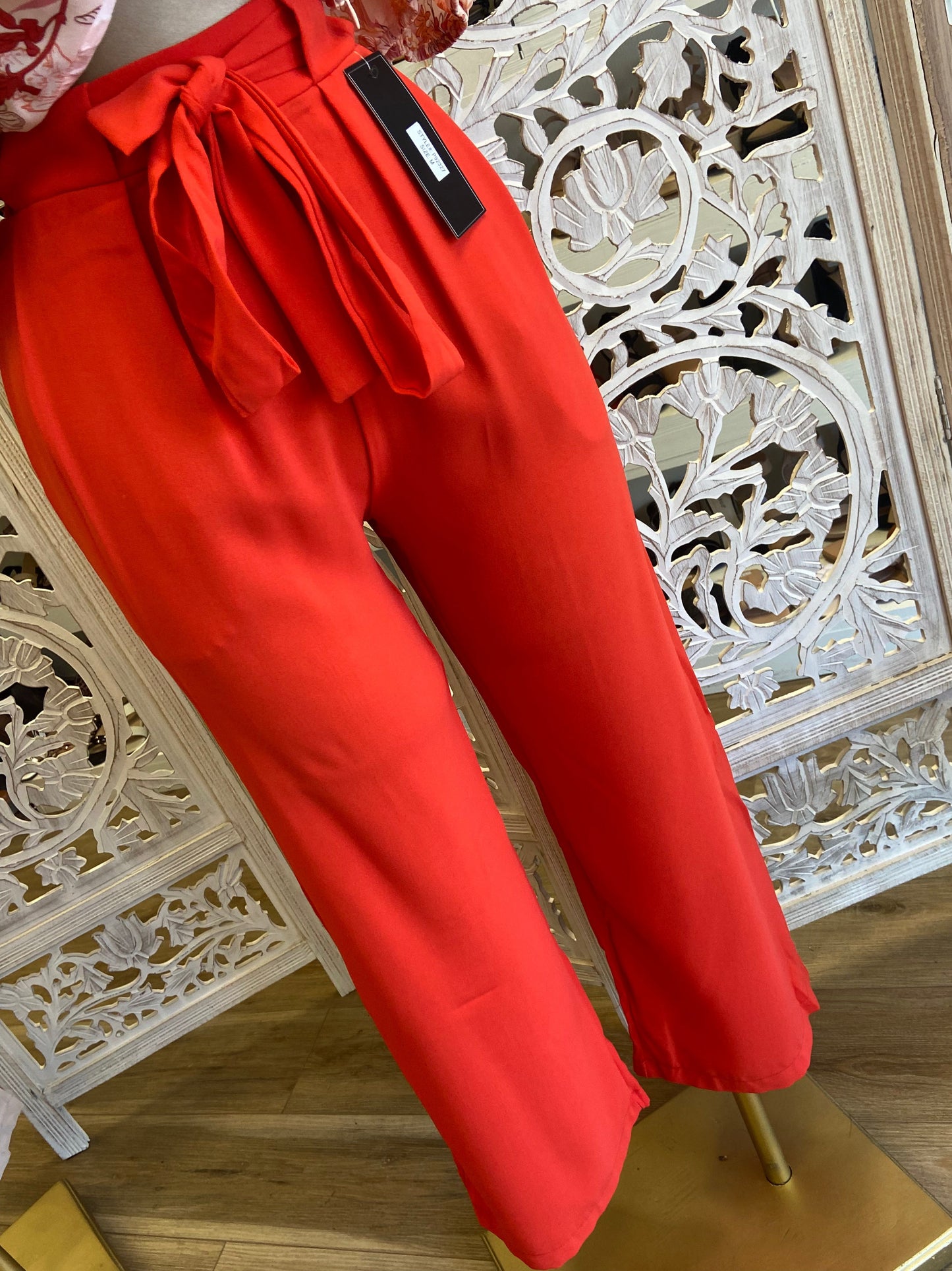 Red Orange Belted Straight Pants