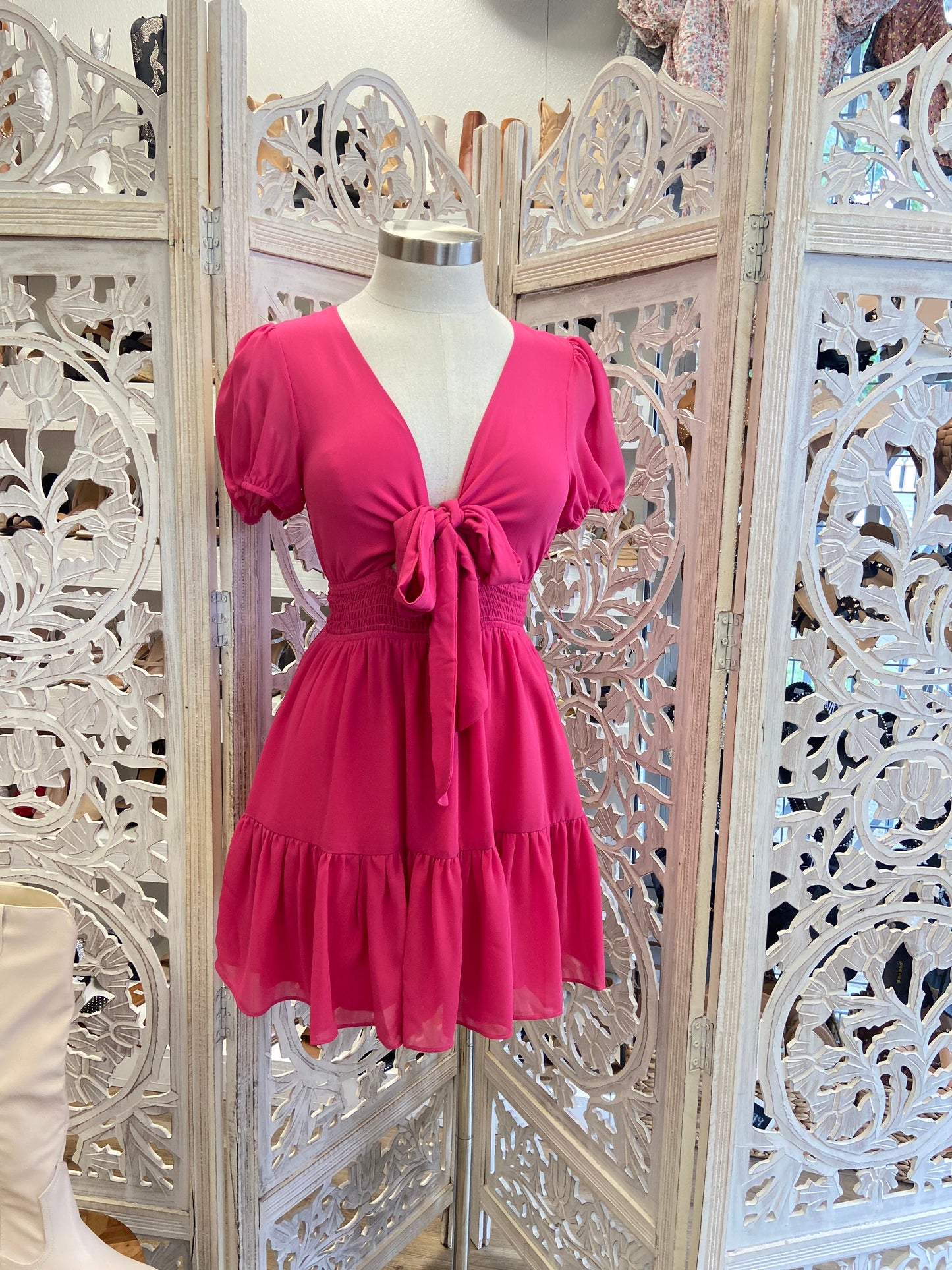 Tie Front Hot Pink Dress