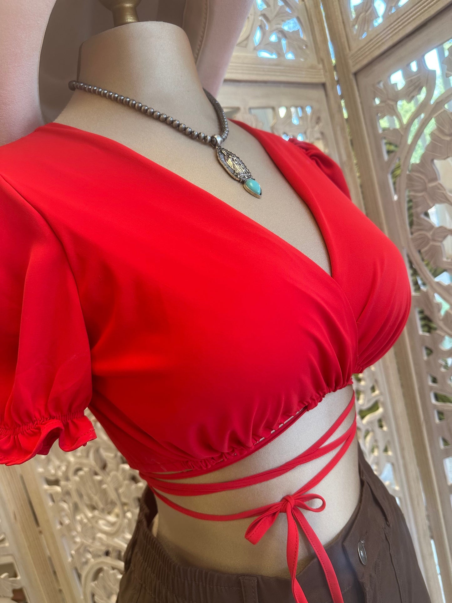 Red Waist Tied Crop