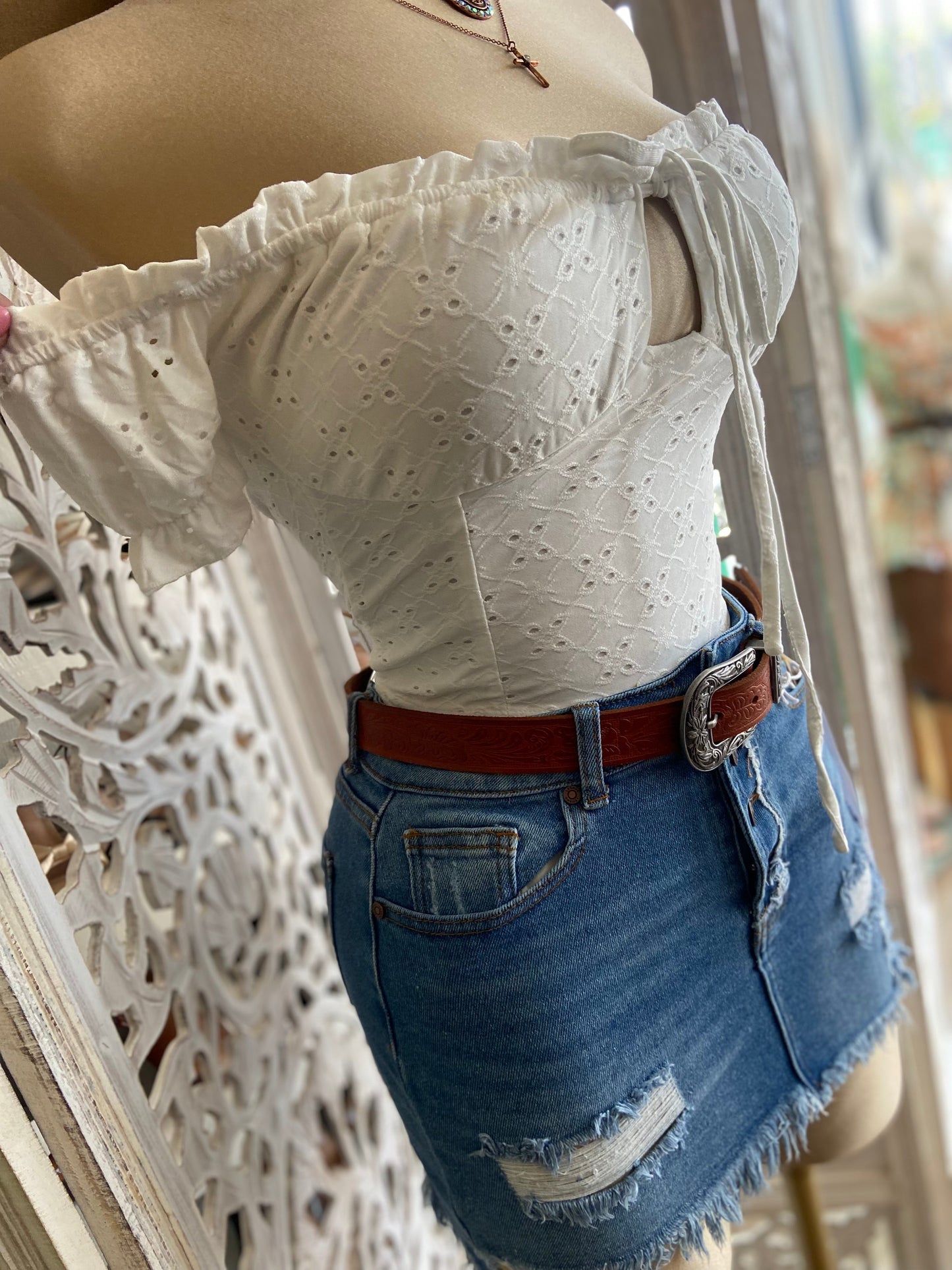 White Eyelet Top