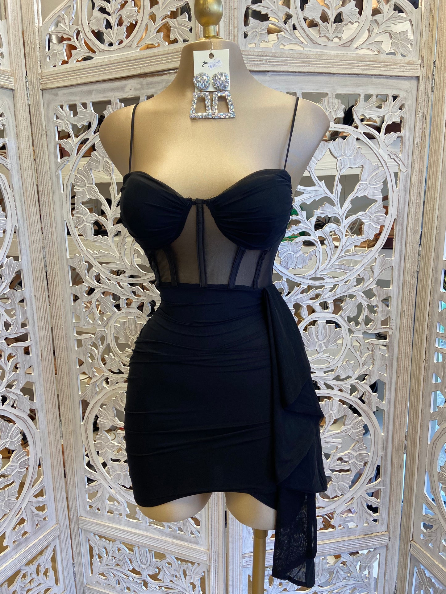 Black Tailed Mesh Dress