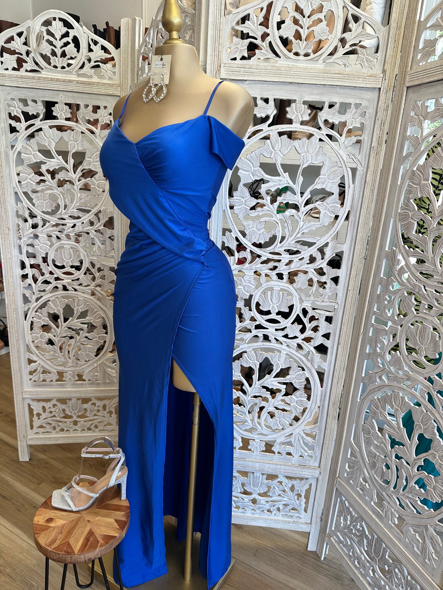 Royal Off Shoulder Crossed Formal Dress