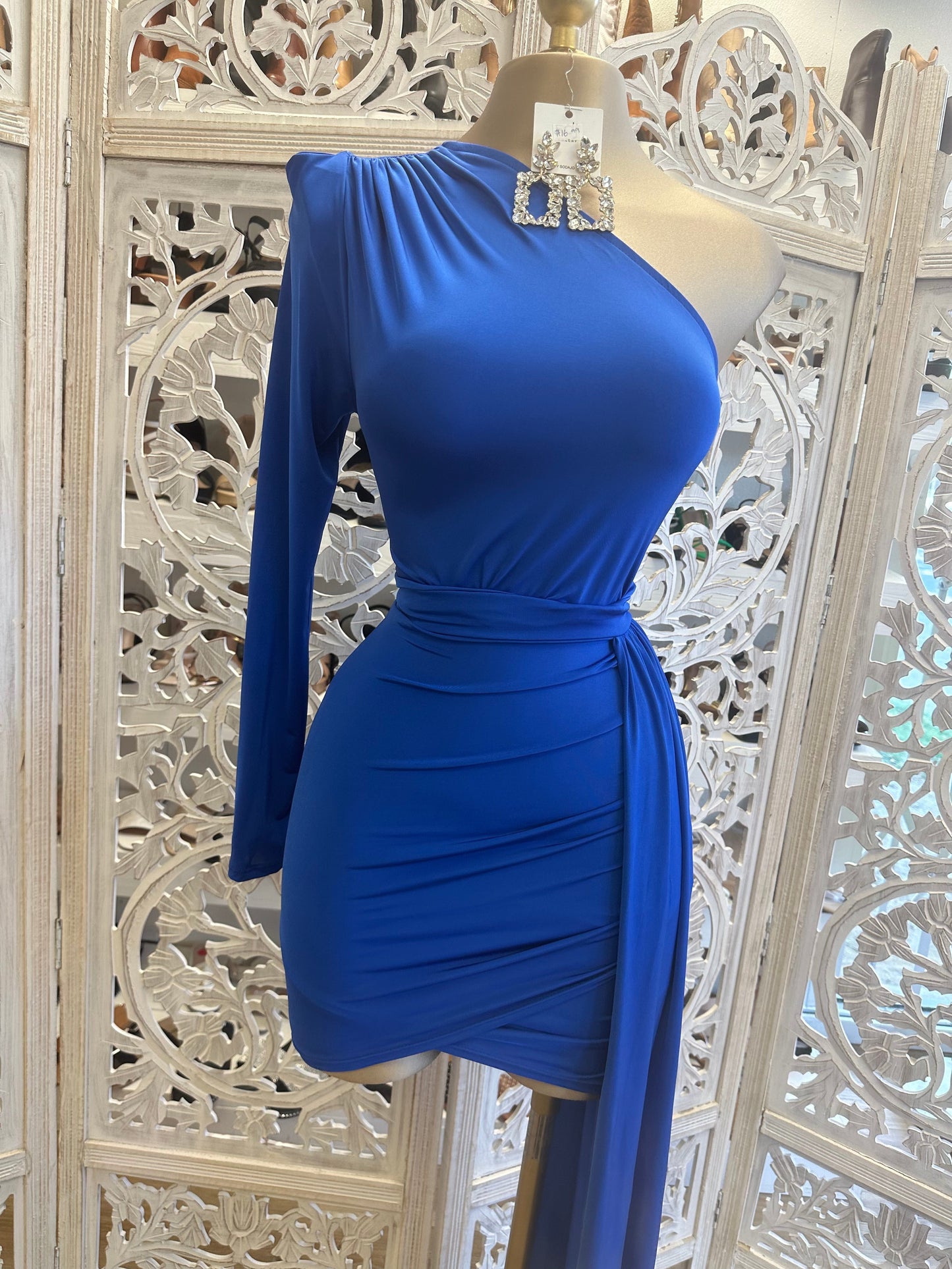 Blue One Sleeve Tailed Dress