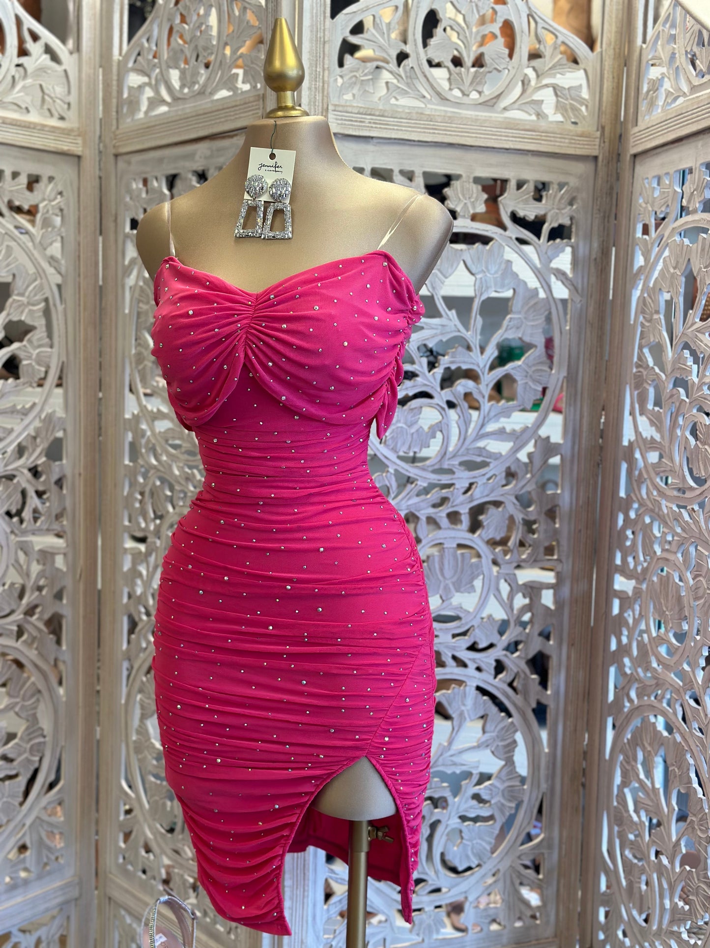 Hot Pink Rhinestone Detail Dress