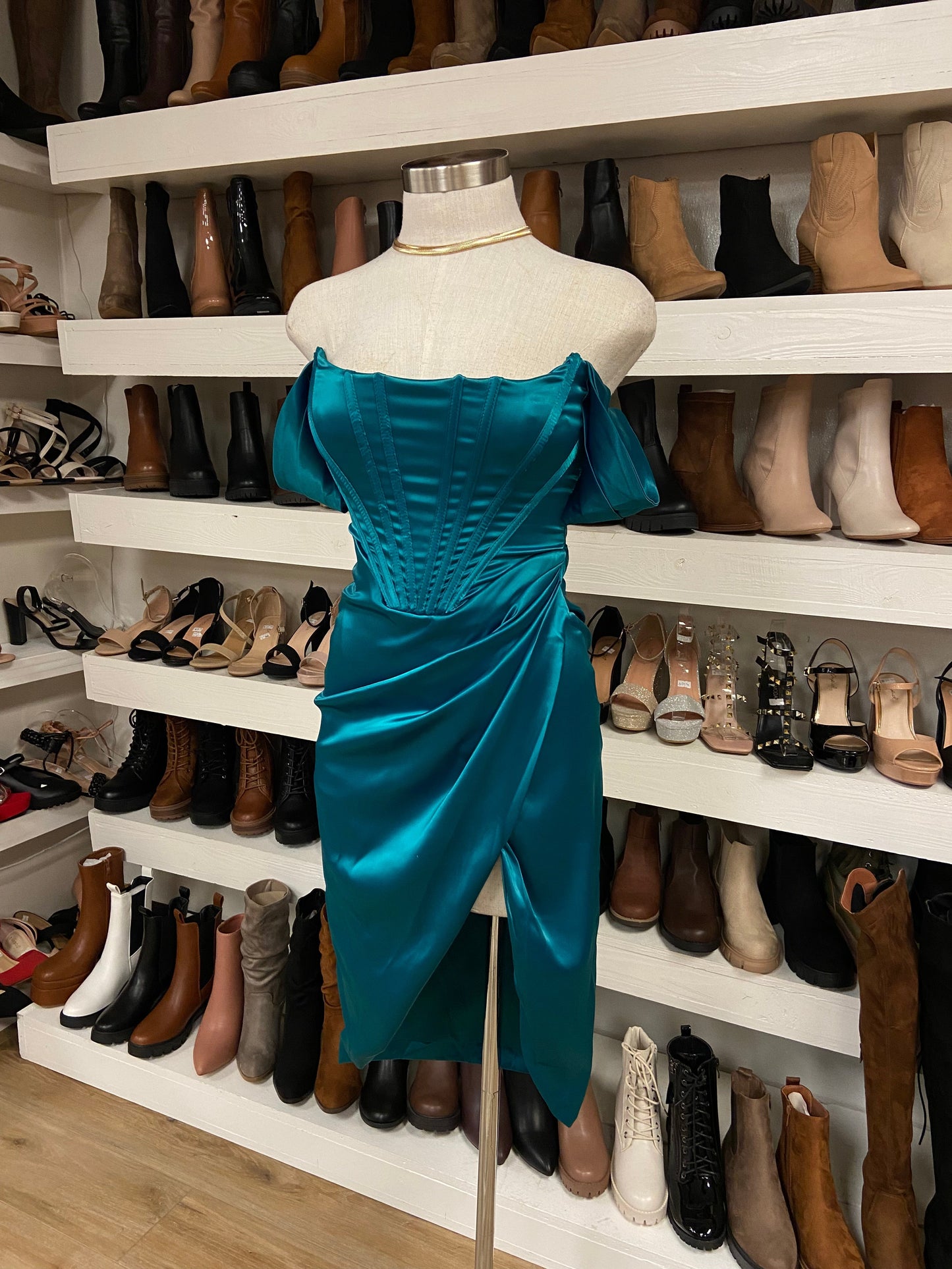 Teal Green Satin Corset Dress