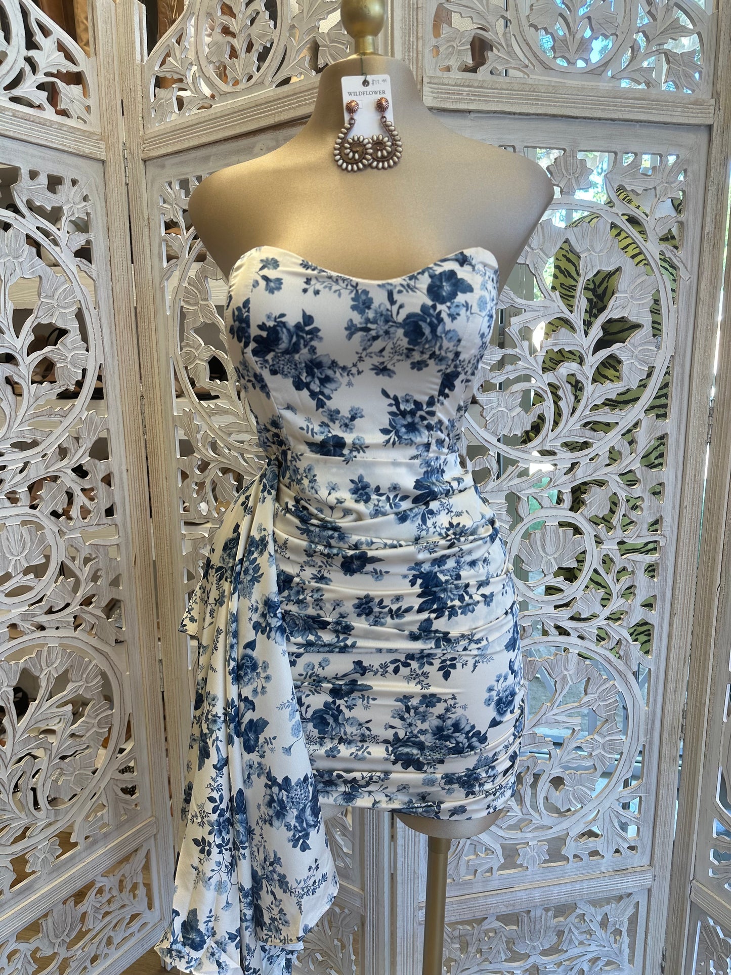 Blue Floral Tailed Mini Dress