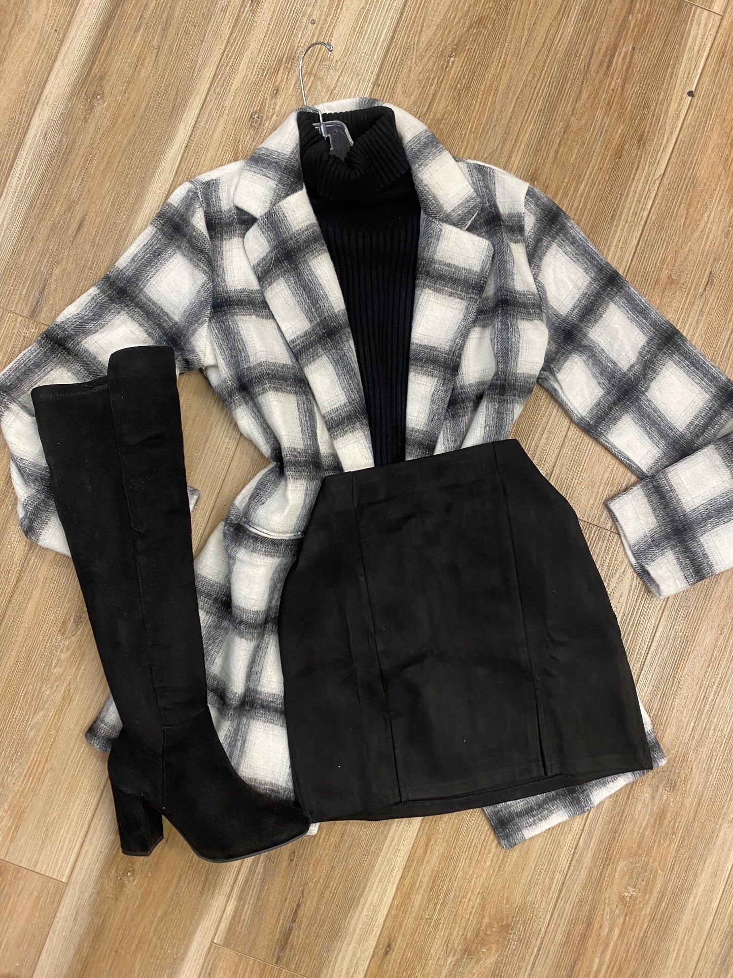 Black and White Plaid Coat