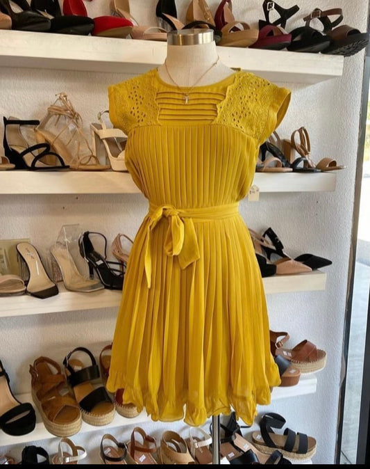 Mustard Pleated Dress