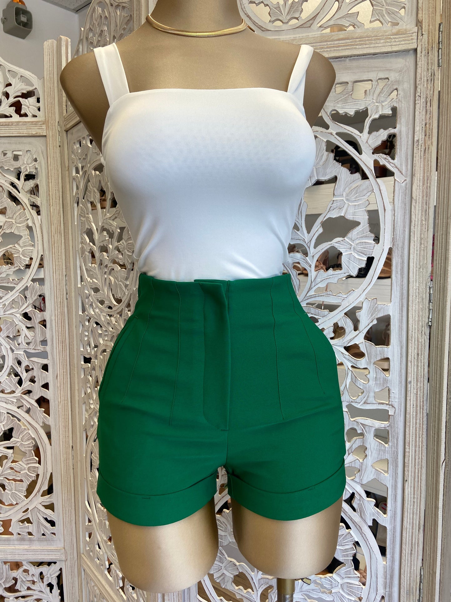 Green Vest Blazer Short Set