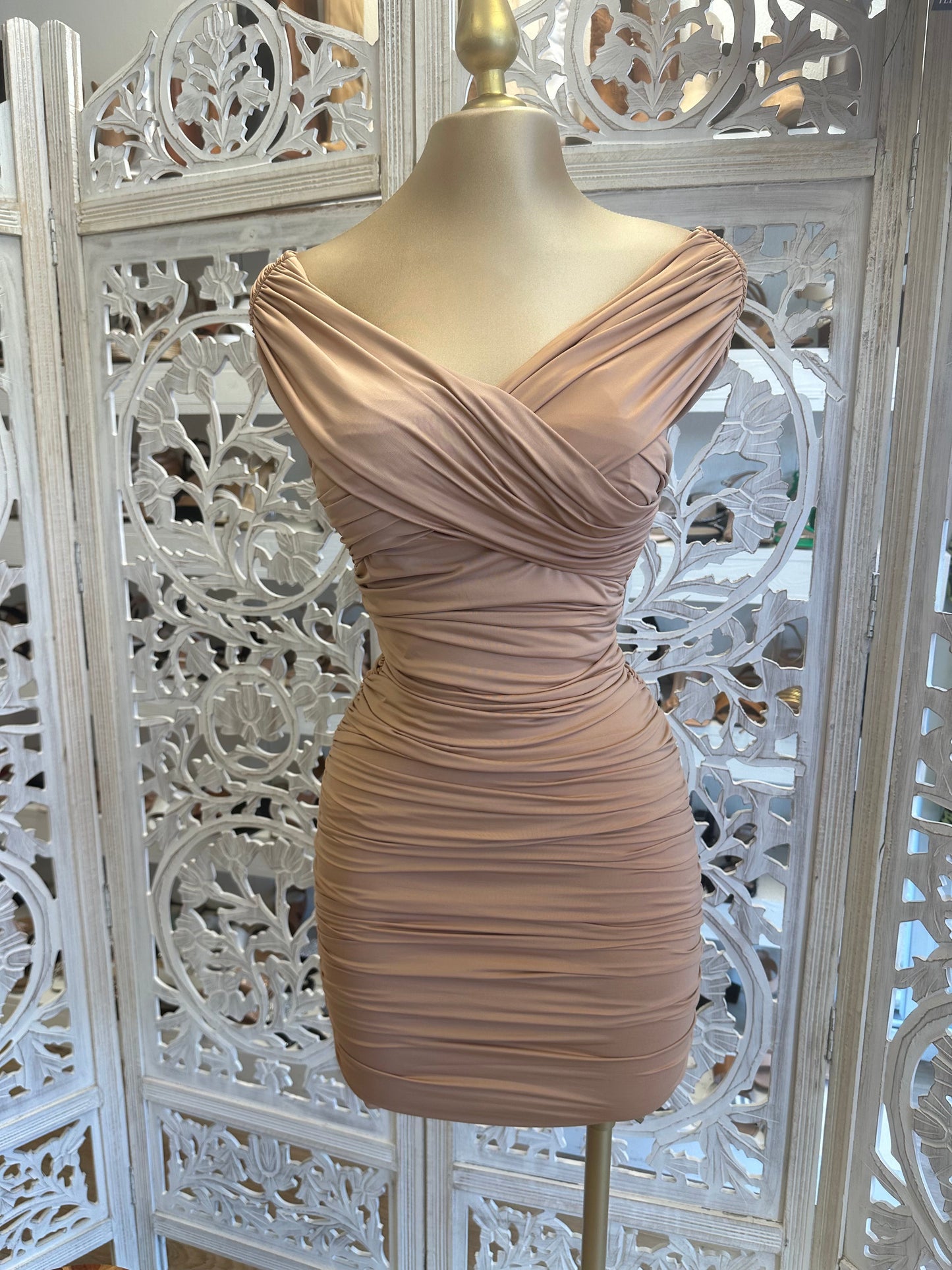 Nude Crossed Mini Dress