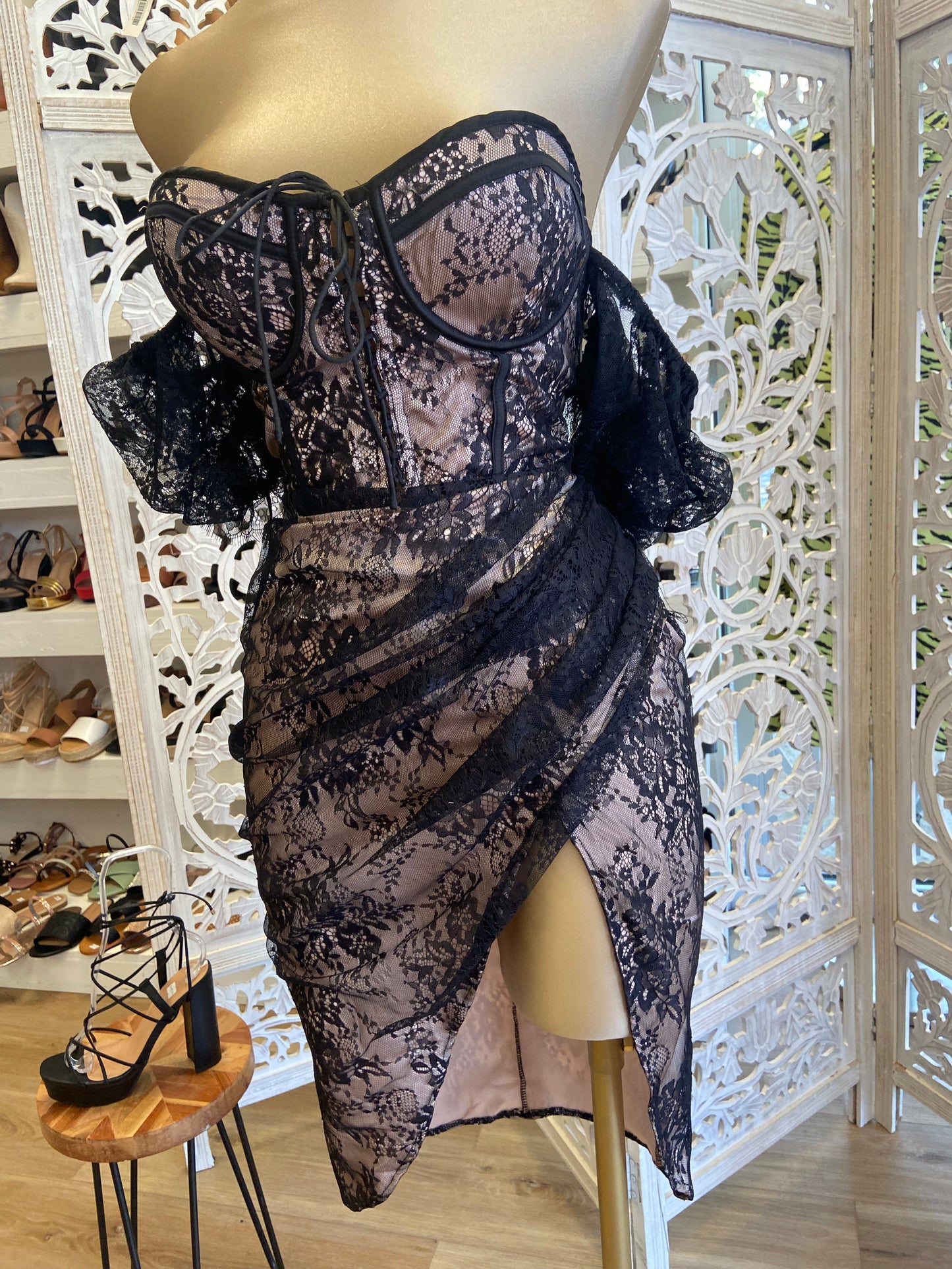 Draped Black Lace Dress