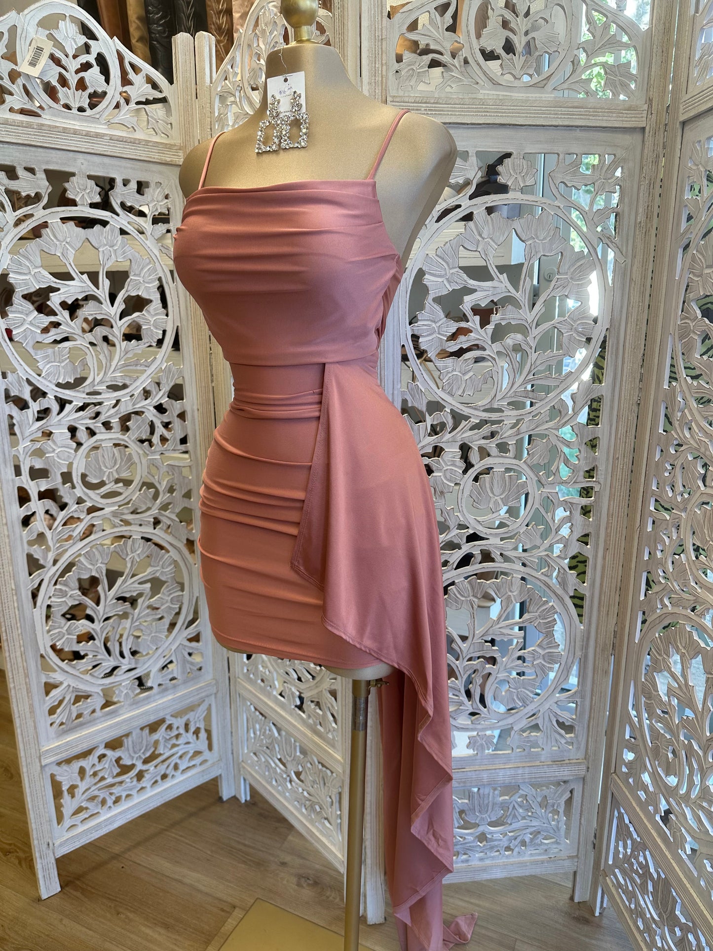 Rose Strappy Ruched Tailed Dress