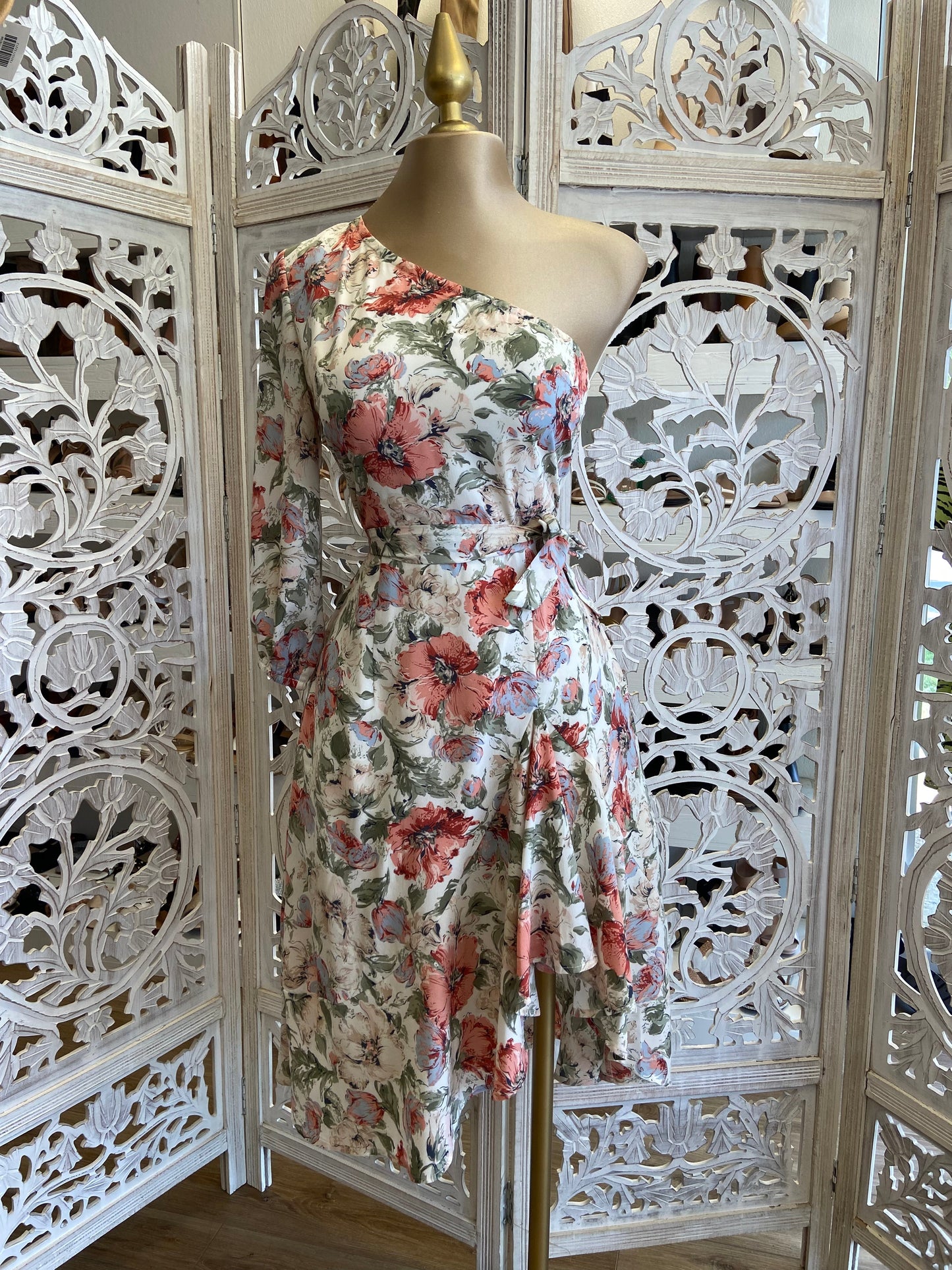 Flowy One Sleeve Floral Dress