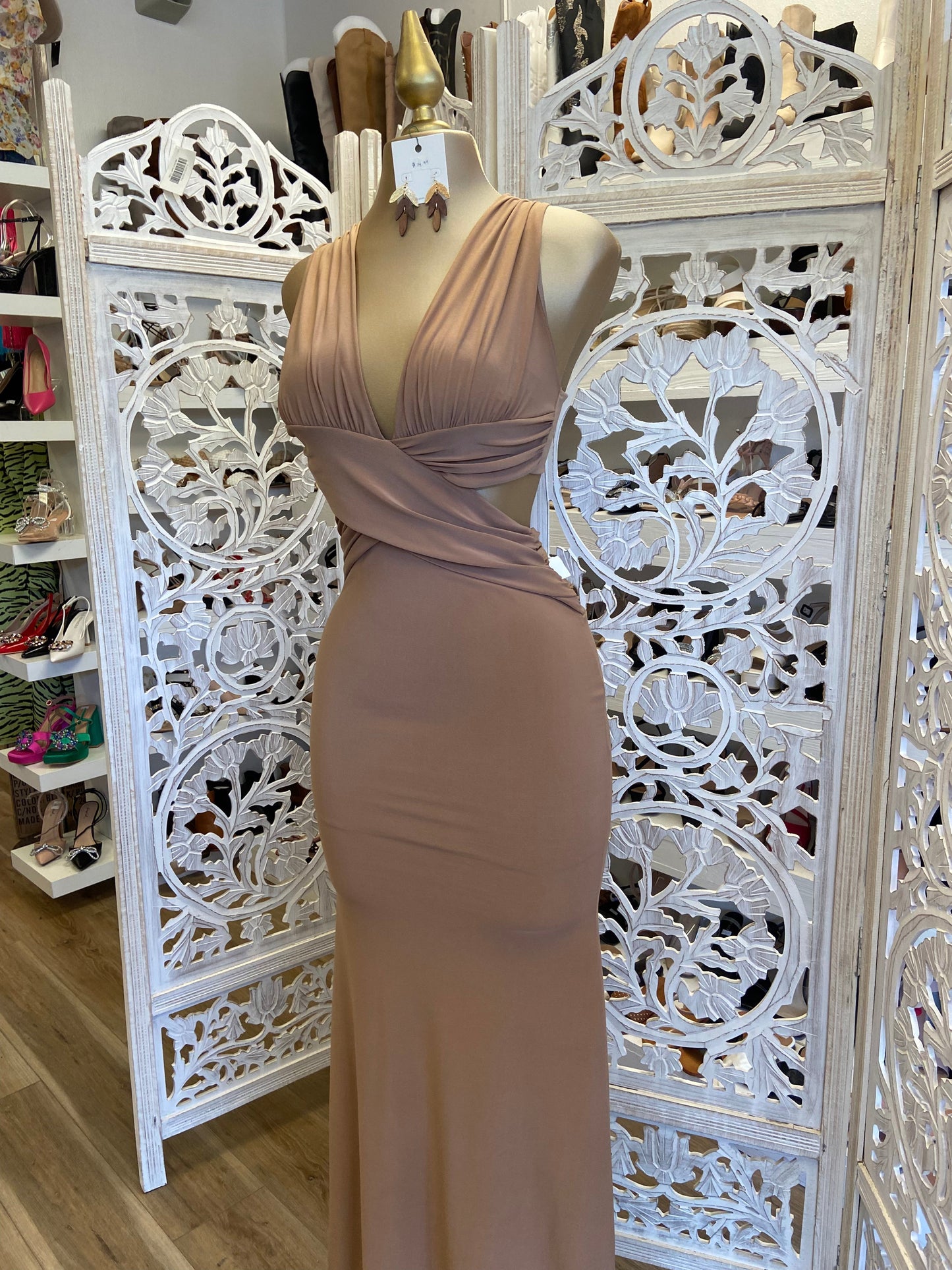 Beige Crossback Formal Dress