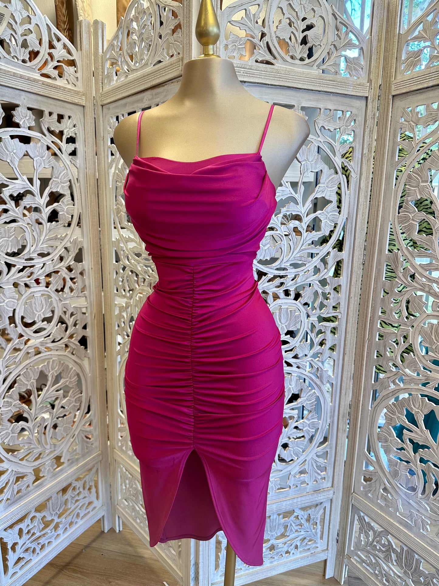 Cowl Neck Ruched Dress