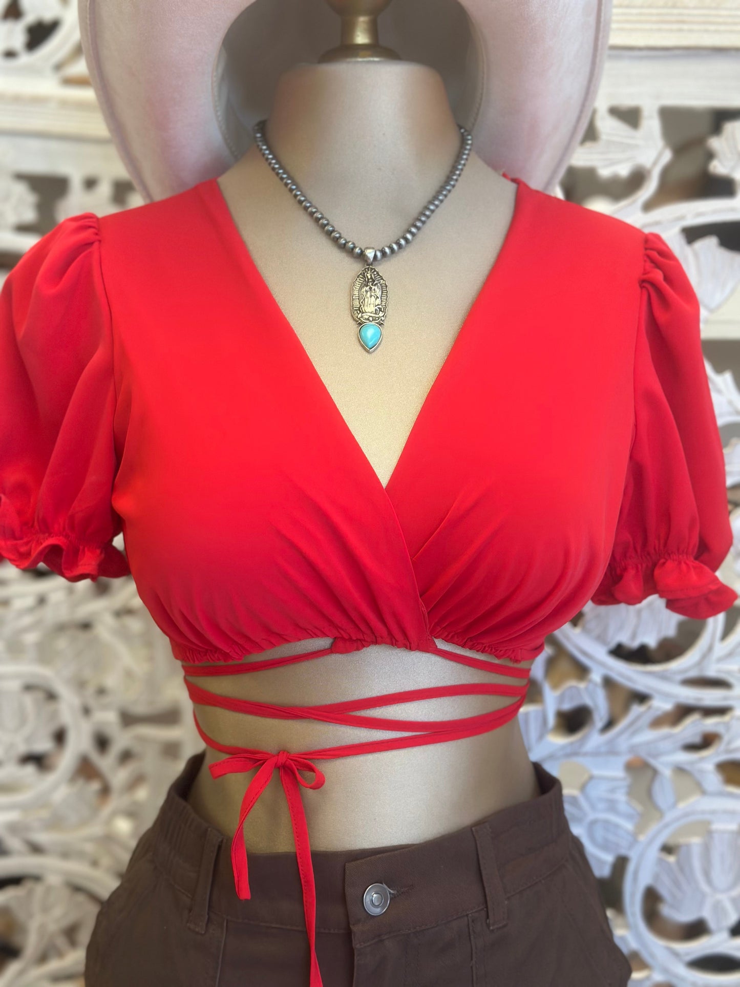 Red Waist Tied Crop