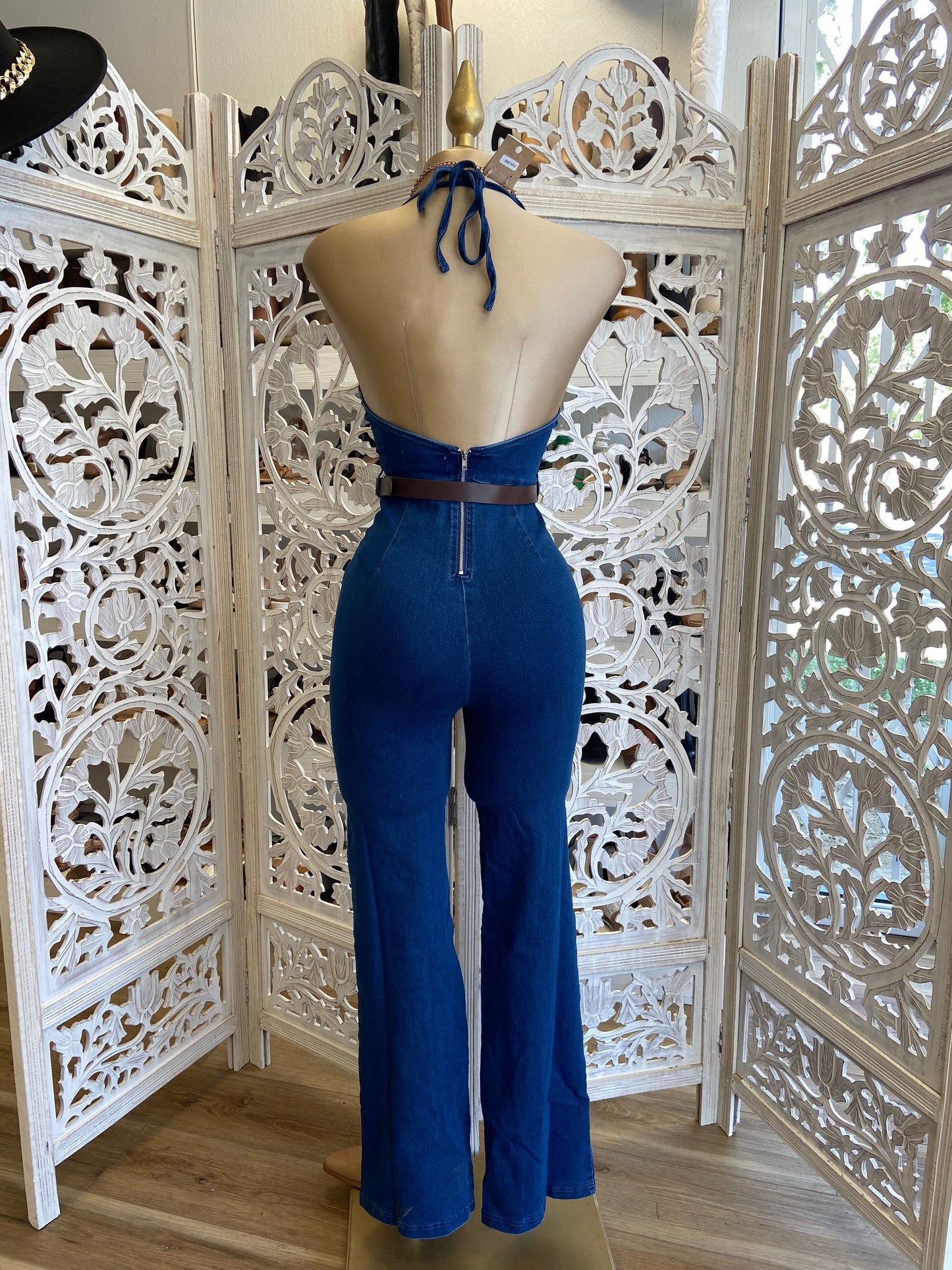 Backless Denim Jumpsuit