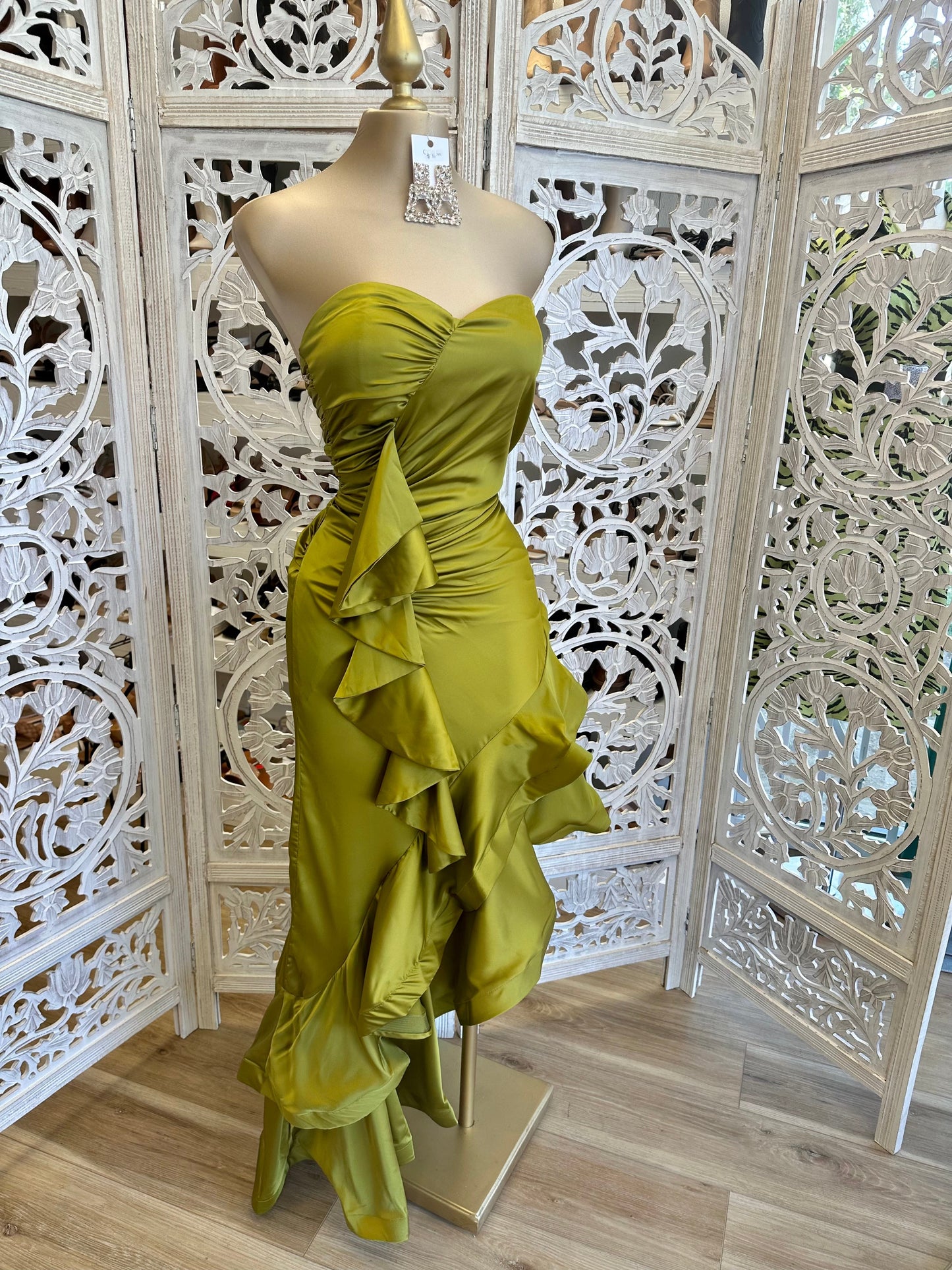 Green Ruffle Strapless Dress