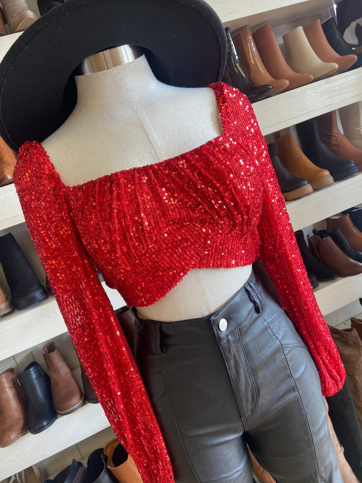 Cropped Sequin Crossed Top