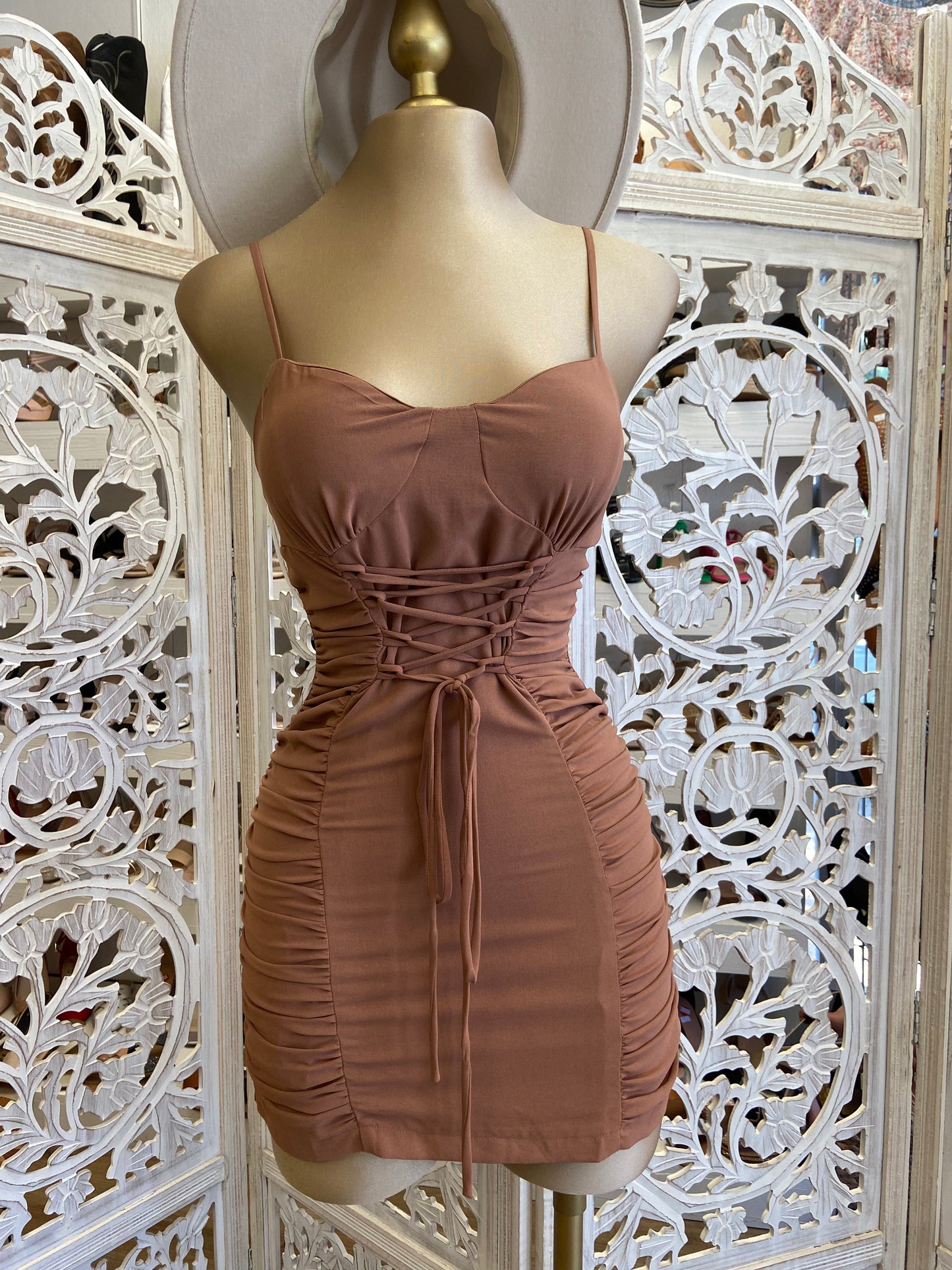 Brown Tie Waist Dress