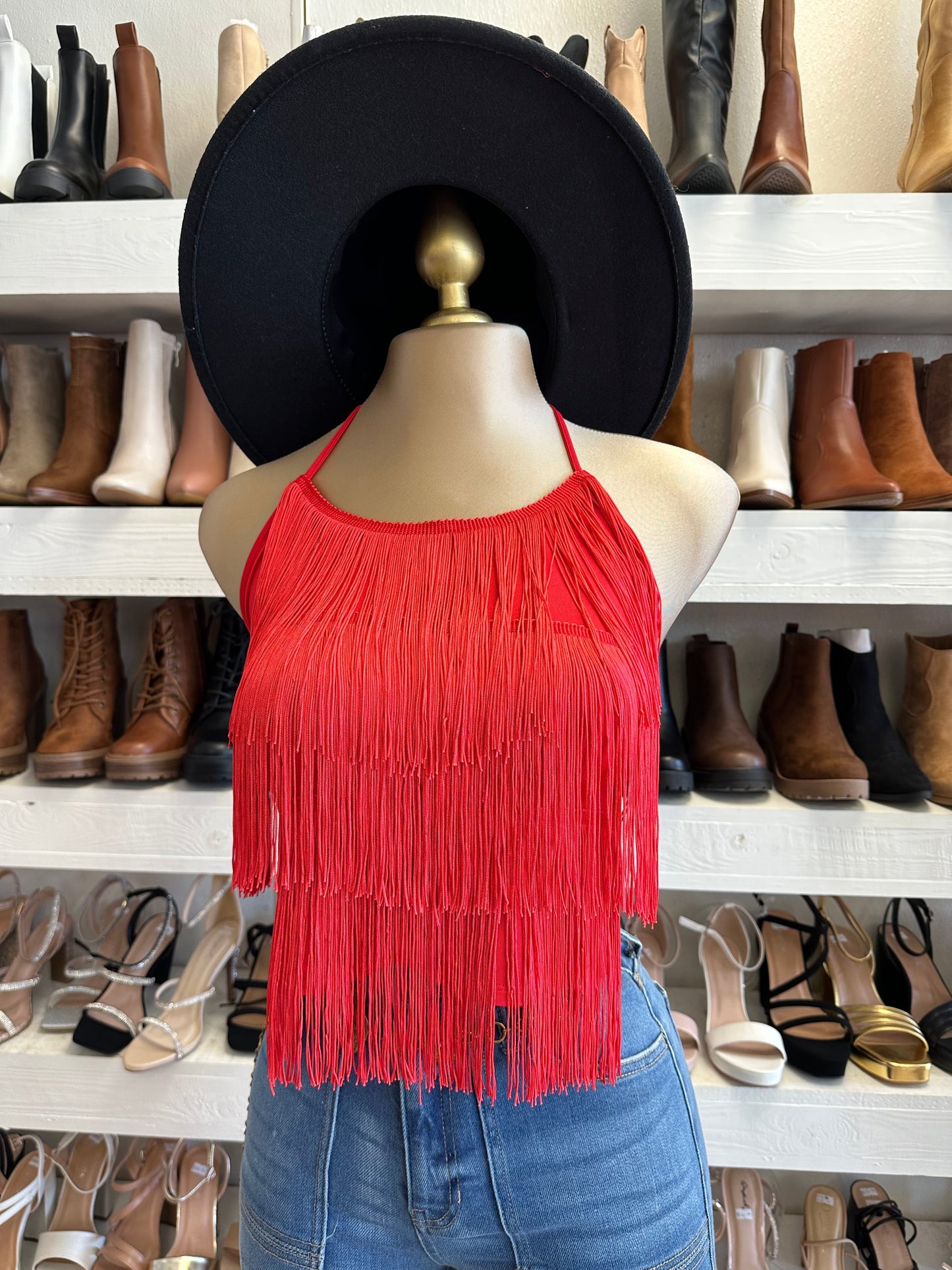 Red Fringe Halter Top