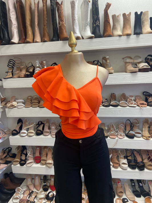 Burnt Orange Ruffled Sleeve Top