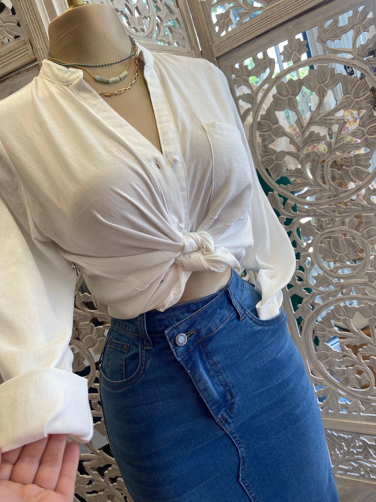 White Pearl Button Top