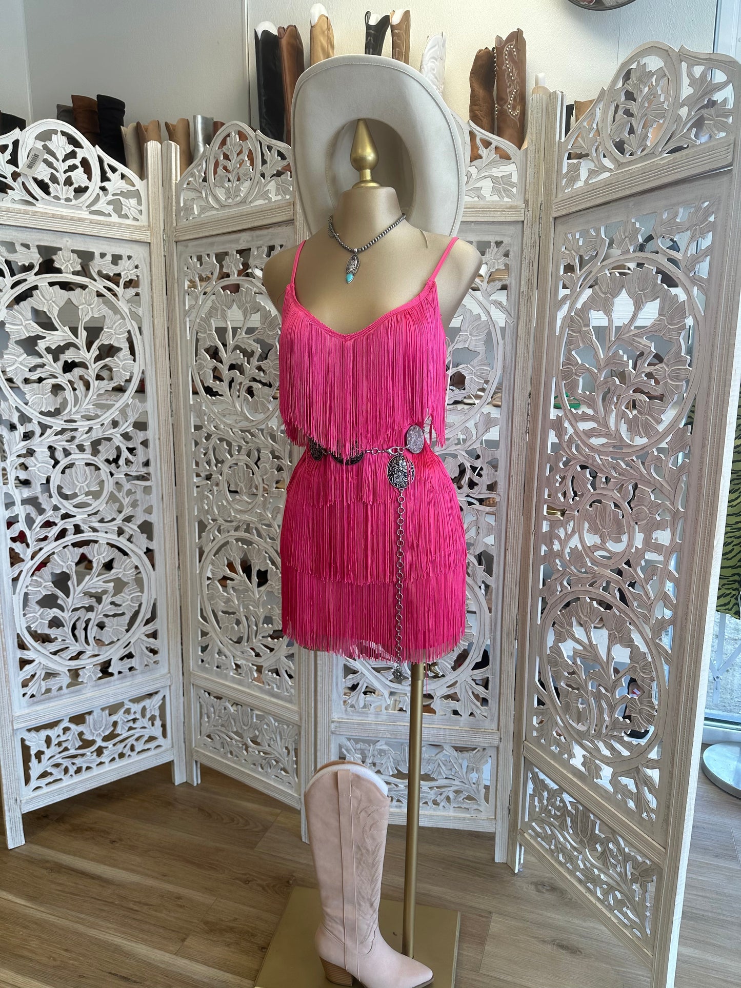 Neon Pink Fringe Dress