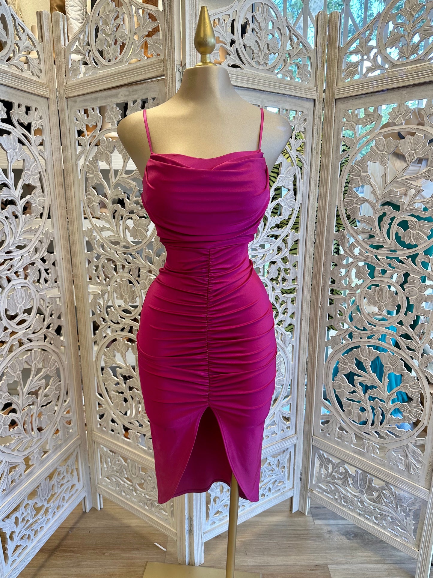 Cowl Neck Ruched Dress