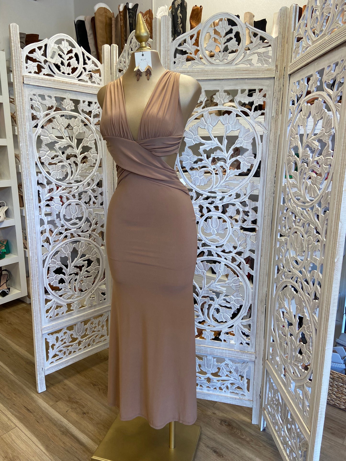 Beige Crossback Formal Dress