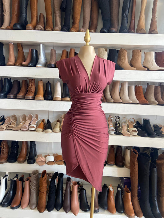 Deep V Midi Pink Dress