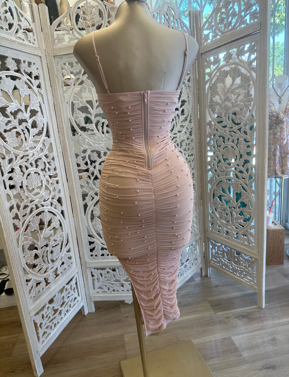 Pearl Detail Baby Pink Dress