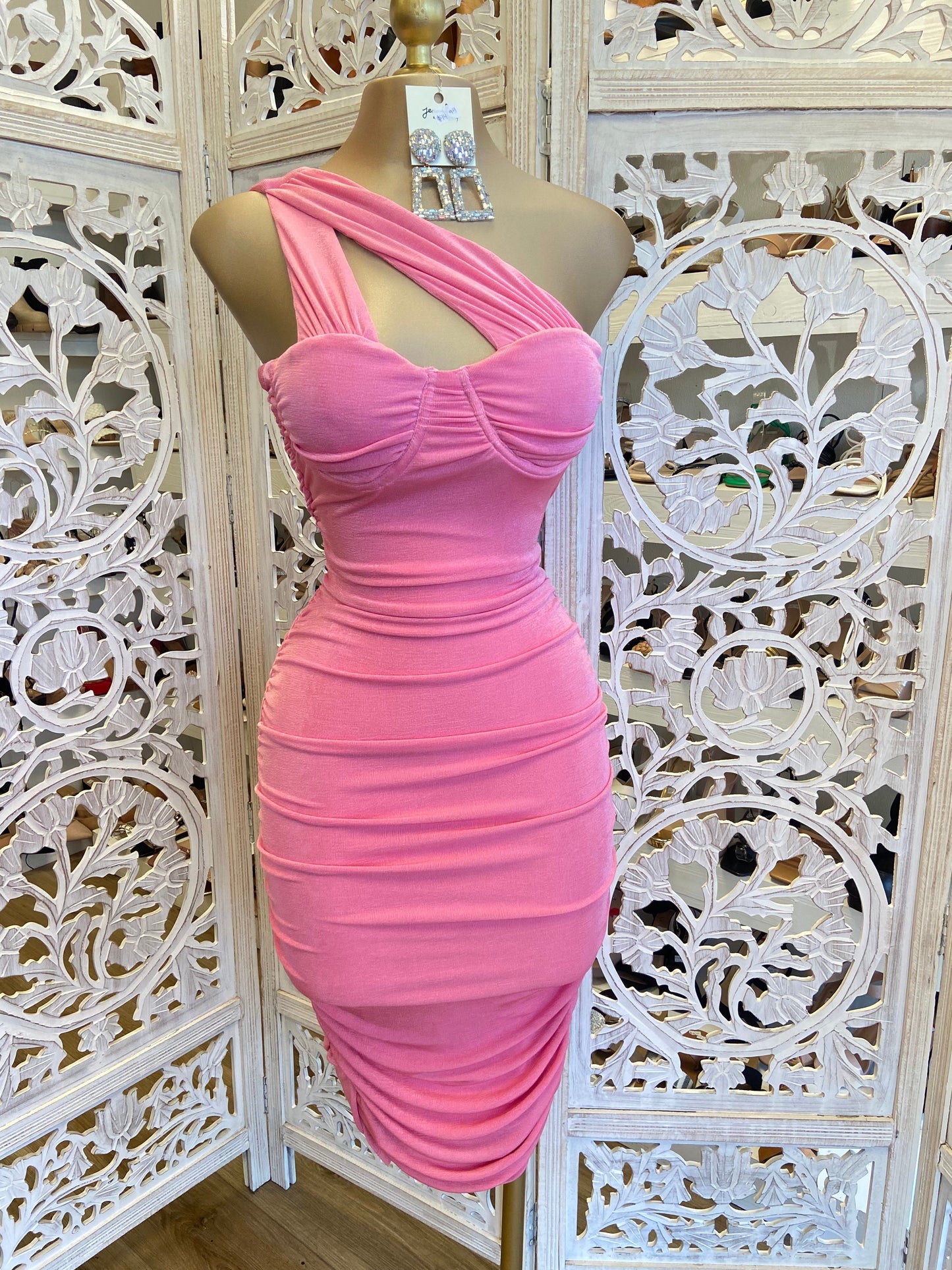 Cotton Pink Cutout Midi Dress