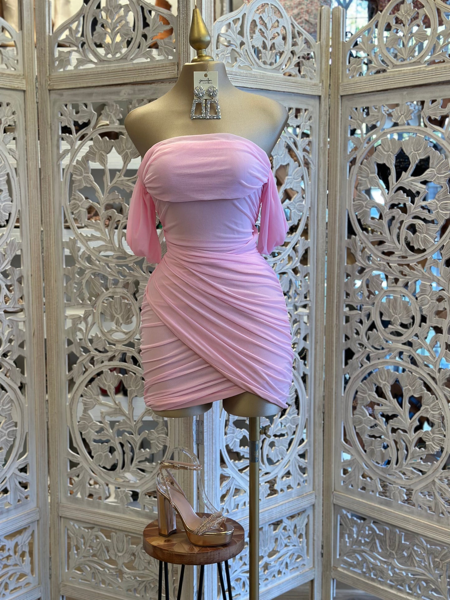 Cotton Pink Draped Mini Dress