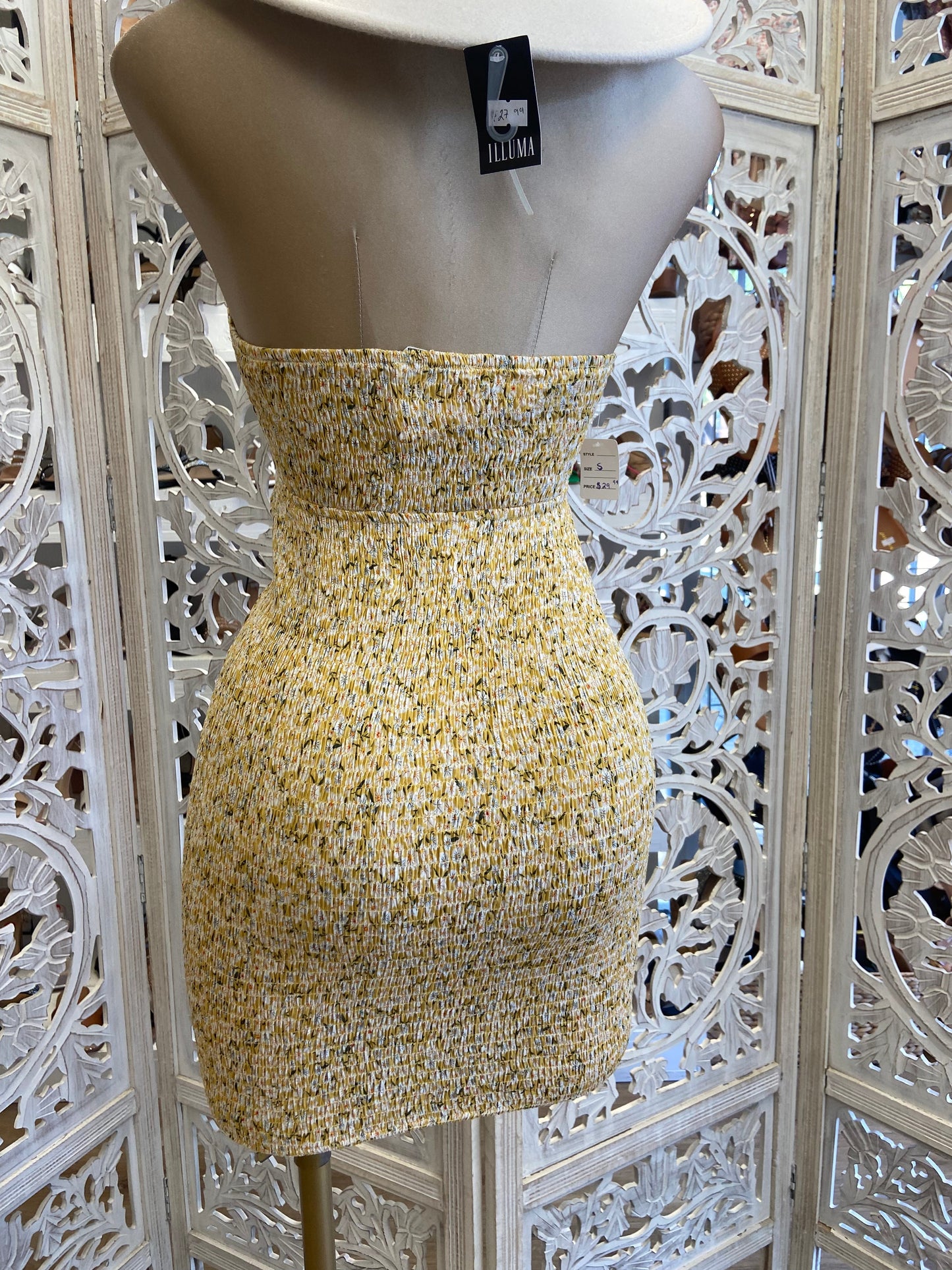 Yellow Floral Strapless Dress