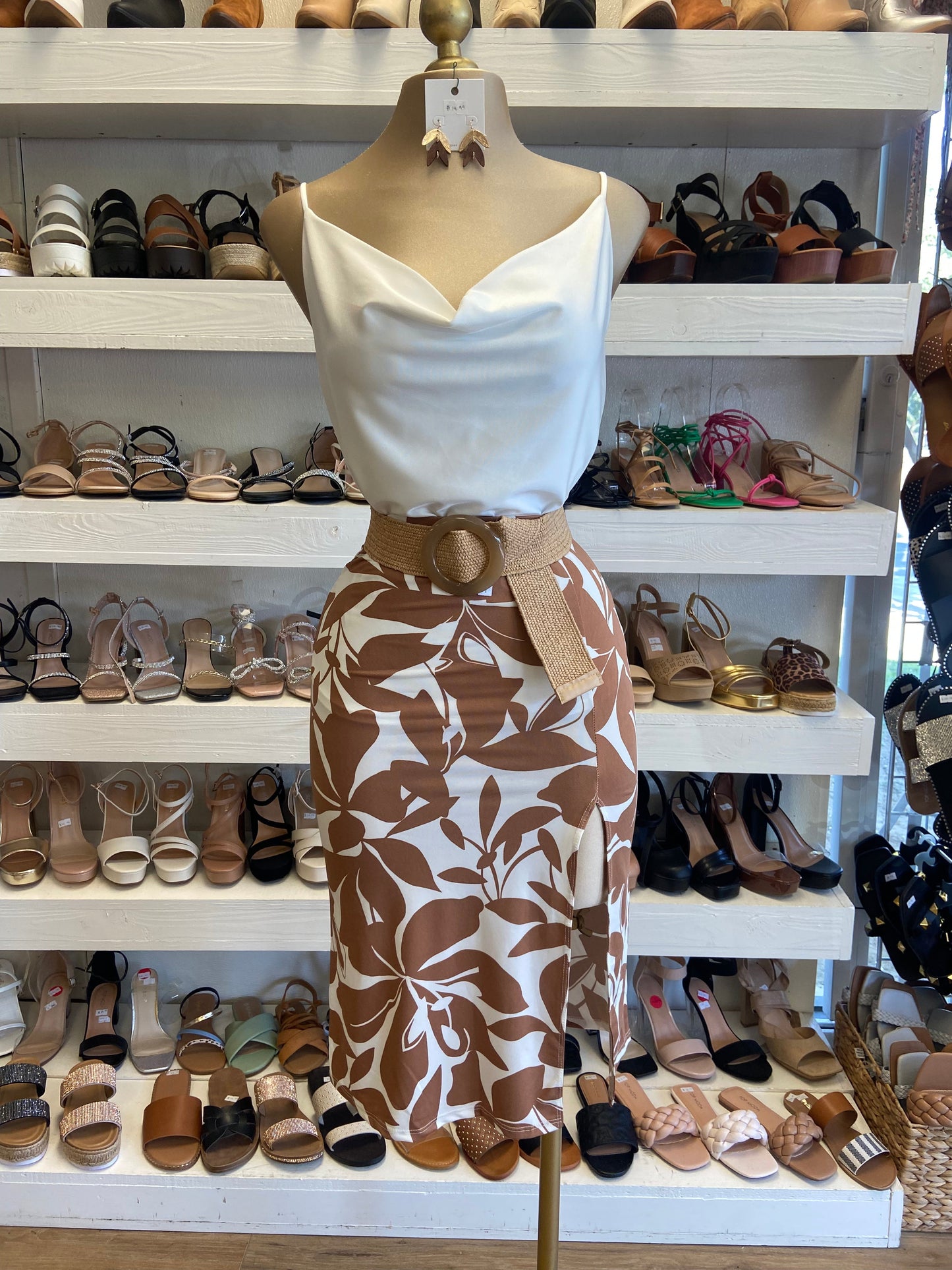 Brown Floral Midi Skirt