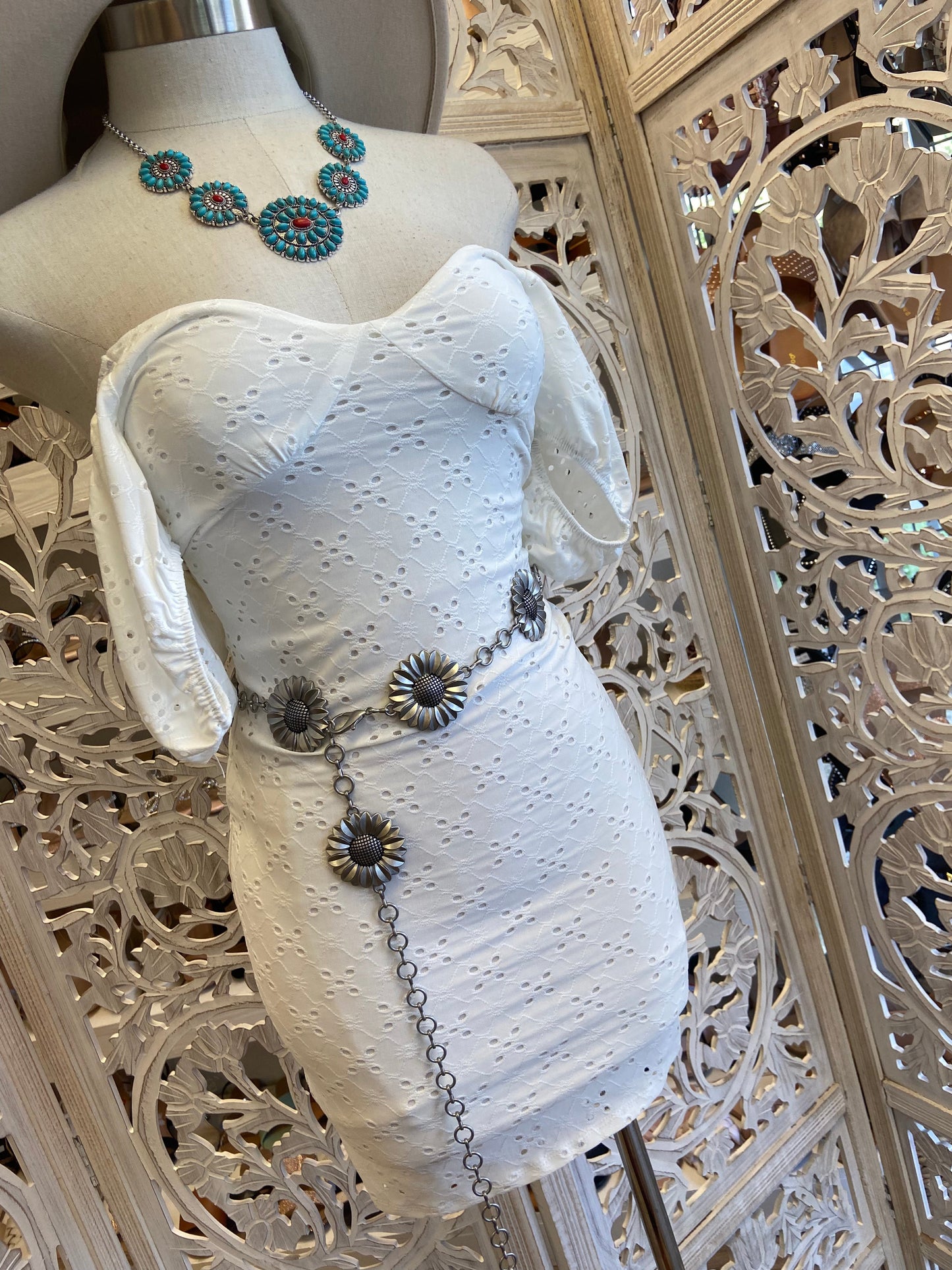 White Eyelet Body Con Dress