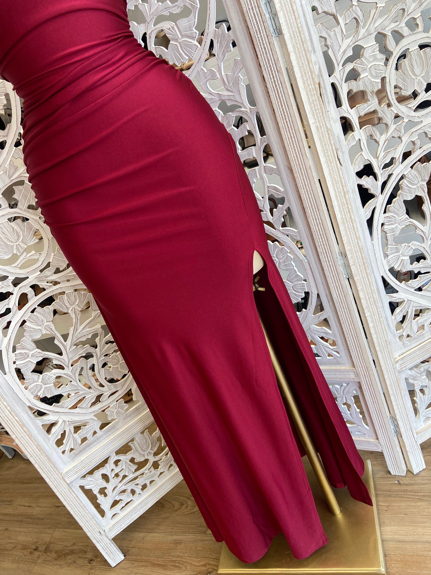 Wine One Sleeve Formal Dress