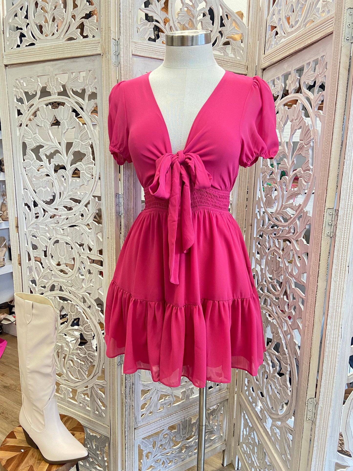 Tie Front Hot Pink Dress