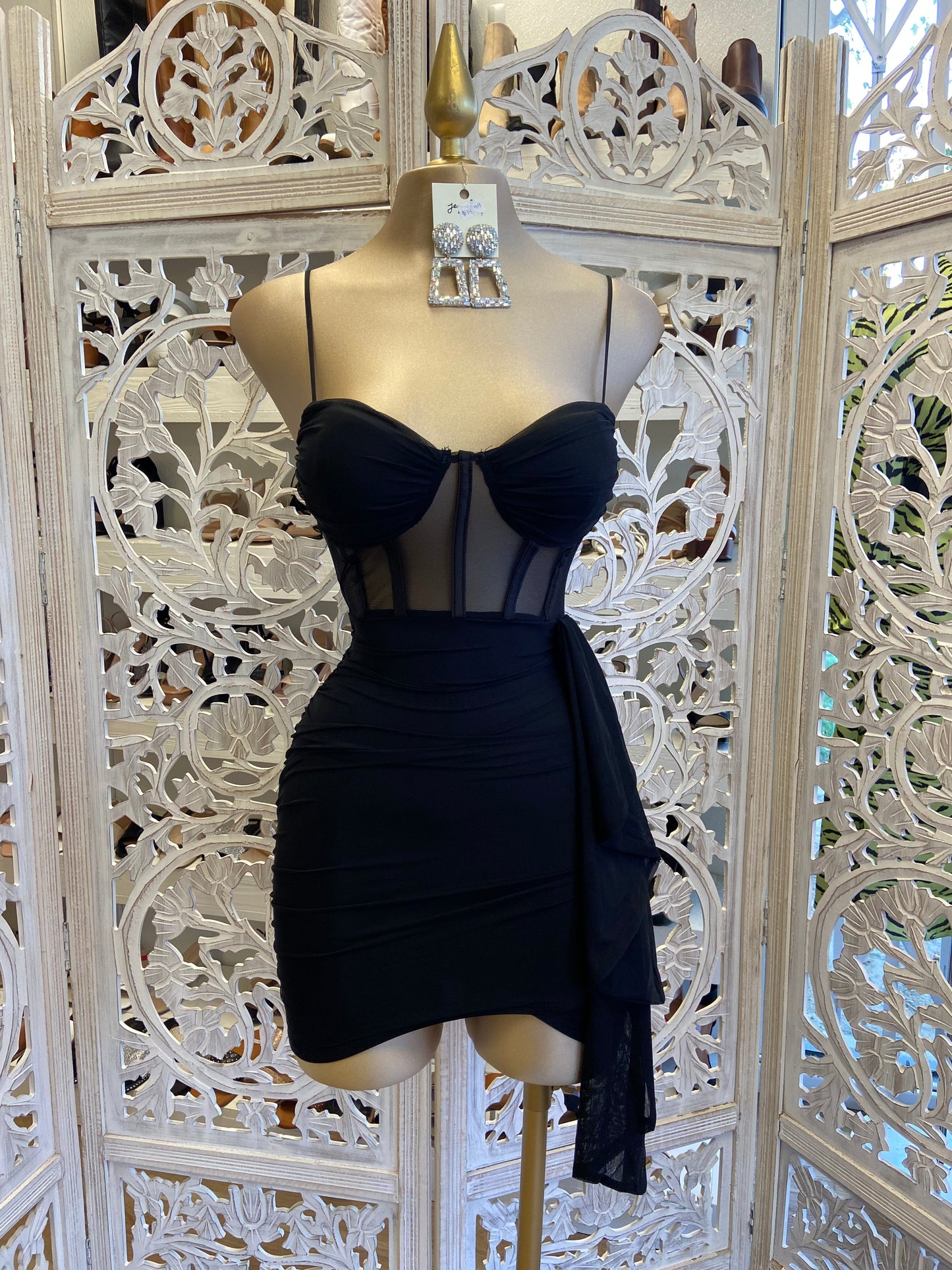 Black Tailed Mesh Dress